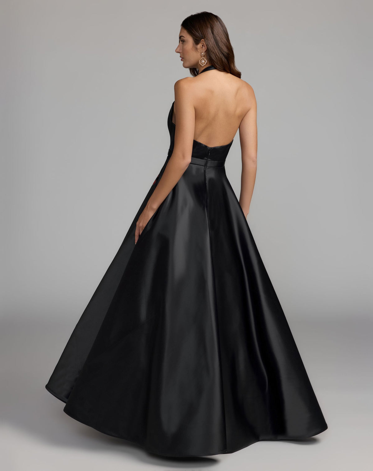 Black Multi Floral Print Halter Neck Ball Gown - Ieena for Mac Duggal