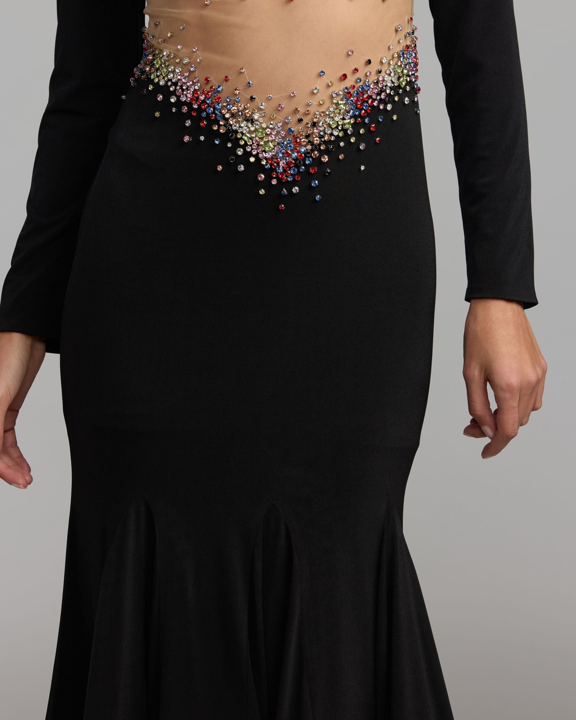 Black Crystal Embellished Illusion Jersey Gown Ieena for Mac Duggal