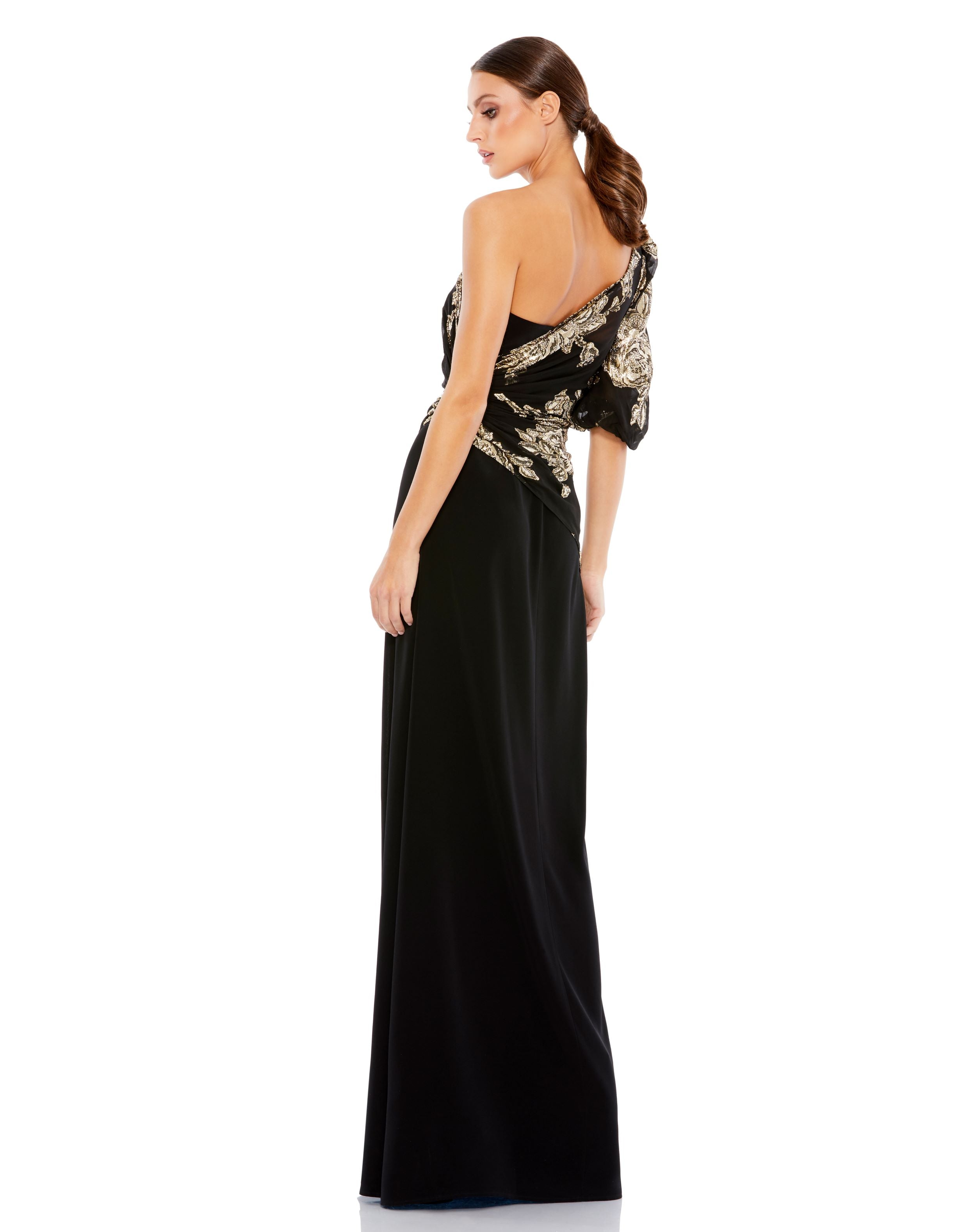 Illusion One Shoulder Puff Sleeve Gown | Sample | Sz. 2