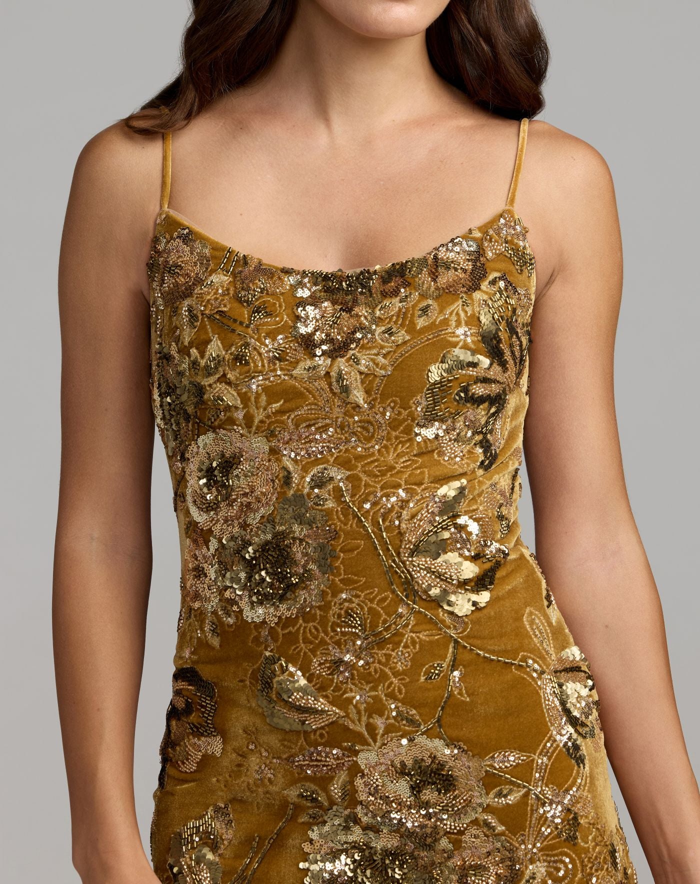 Gold Embellished Fringe Hem Velvet Mini Dress - Mac Duggal