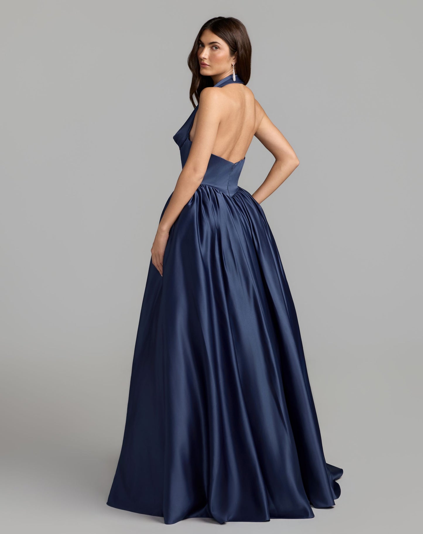 Blue Sleeveless Open Back Satin Ball Gown - Mac Duggal