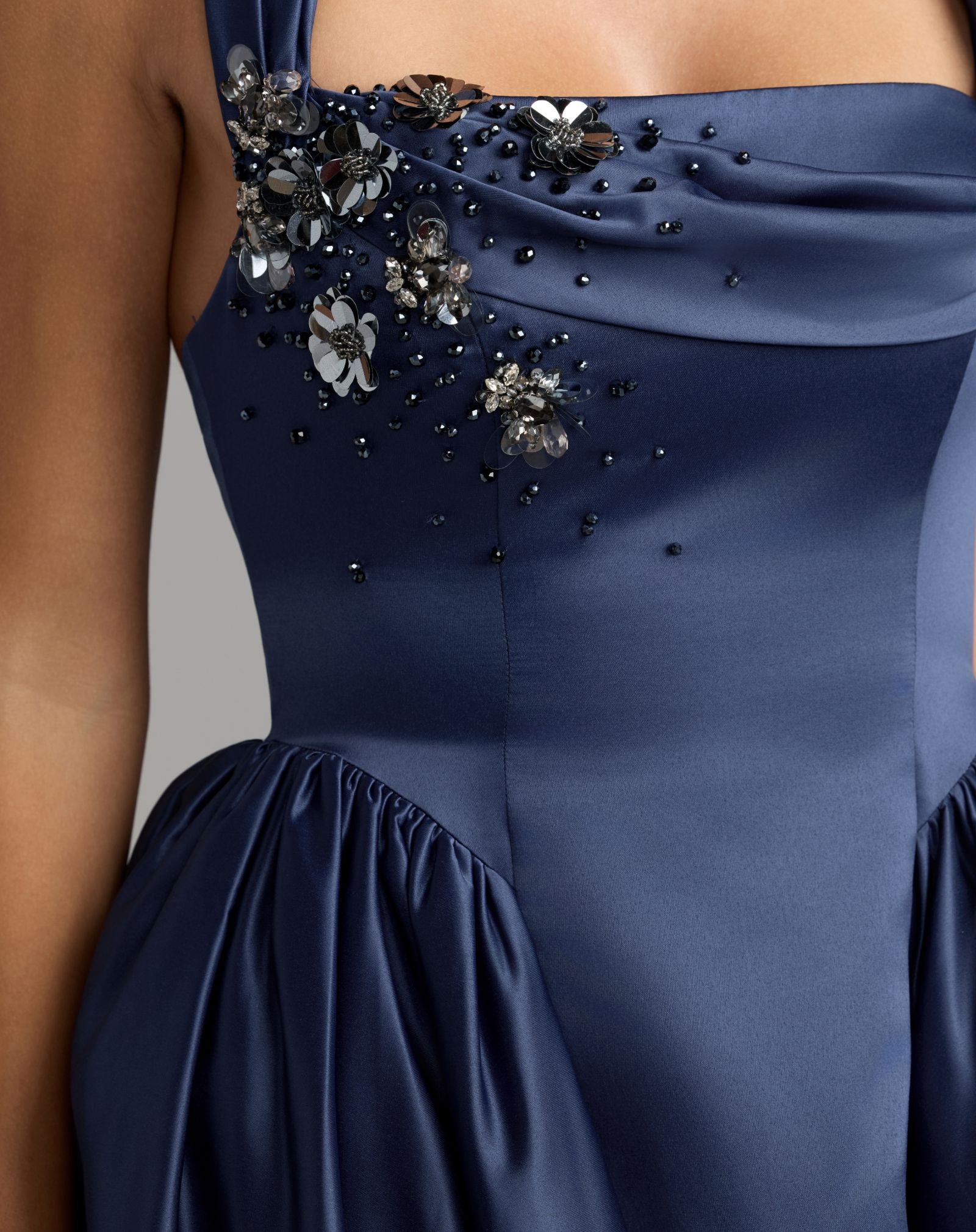 Blue Sleeveless Open Back Satin Ball Gown - Mac Duggal