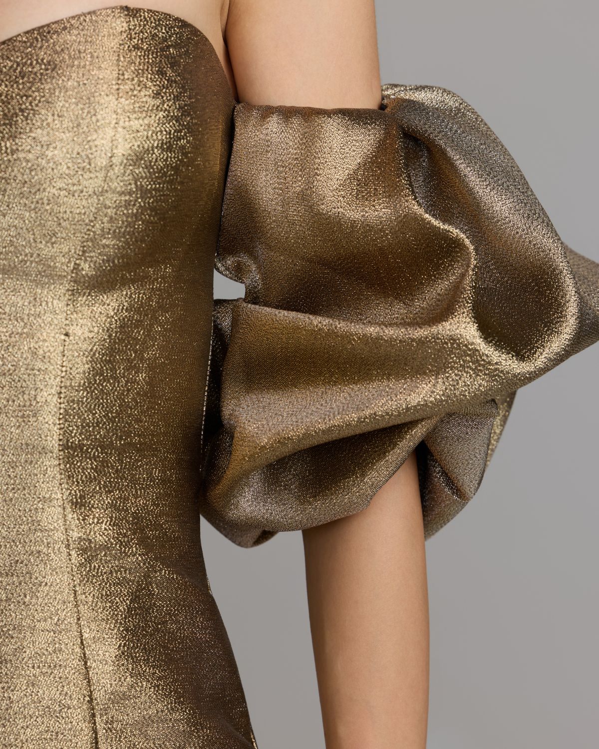 Gold Brocade Off The Shoulder Puff Sleeve Gown Ieena for Mac Duggal