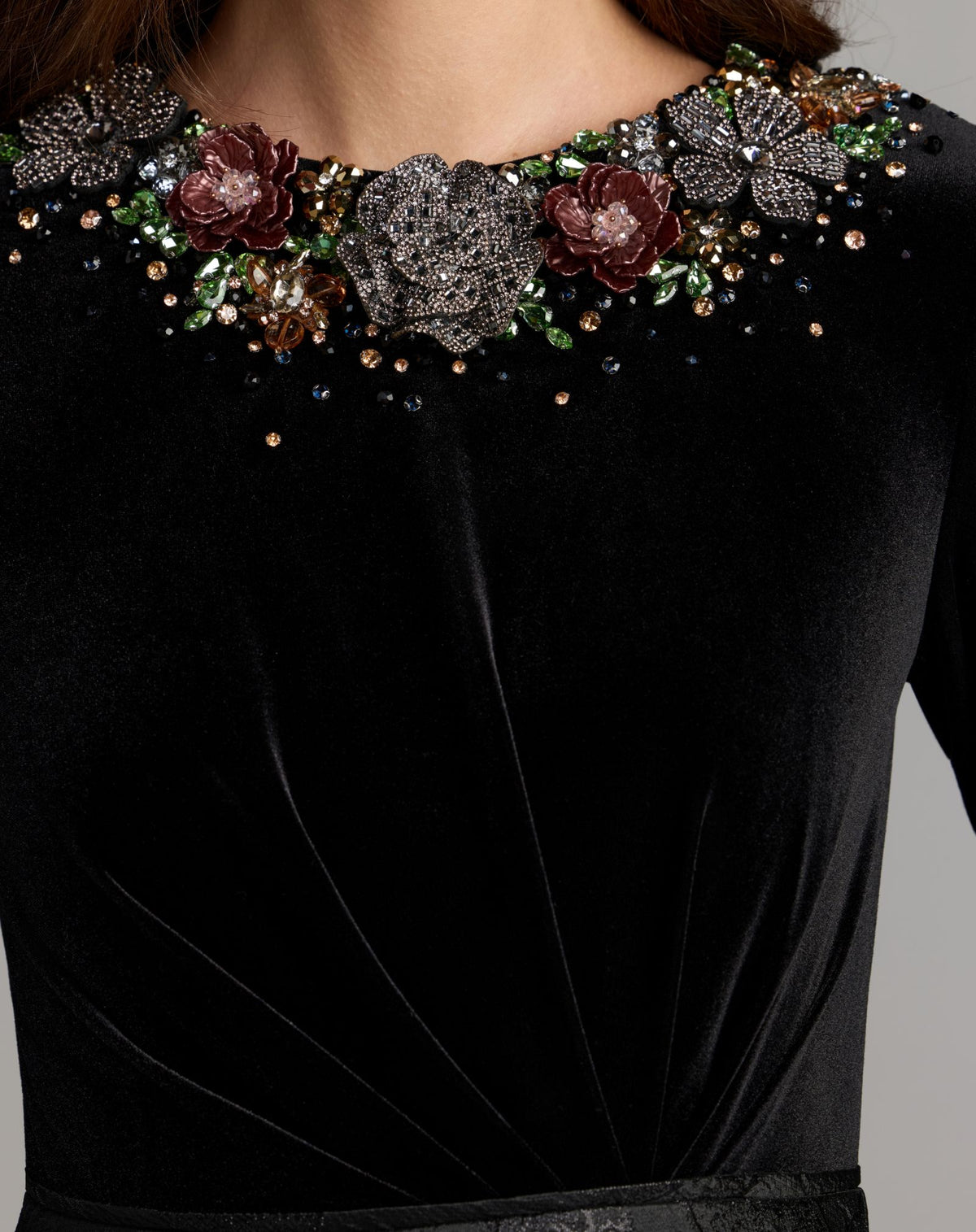 Black Multi Embellished Long Sleeve Brocade Ball Gown - Mac Duggal