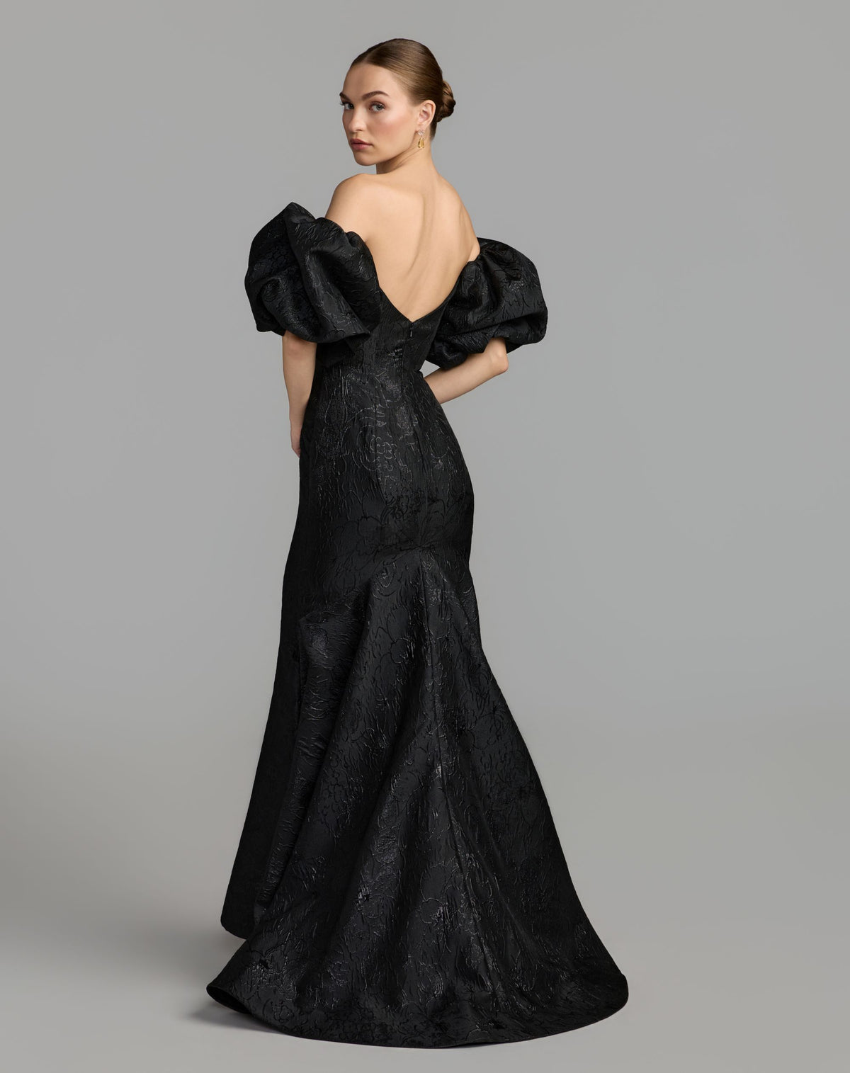 Black Multi Embellished Brocade Off The Shoulder Mermaid Gown - Mac Duggal