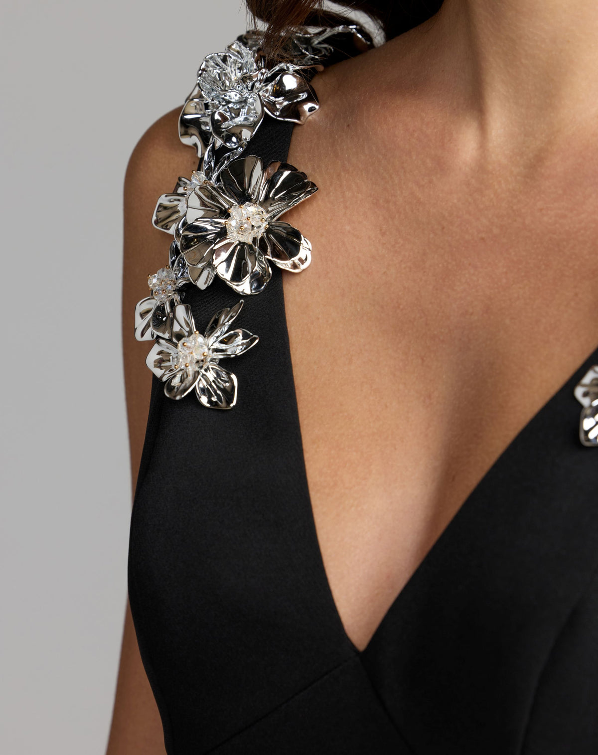 Black Crepe And Satin Plunging V-Neck Ballgown - Ieena for Mac Duggal