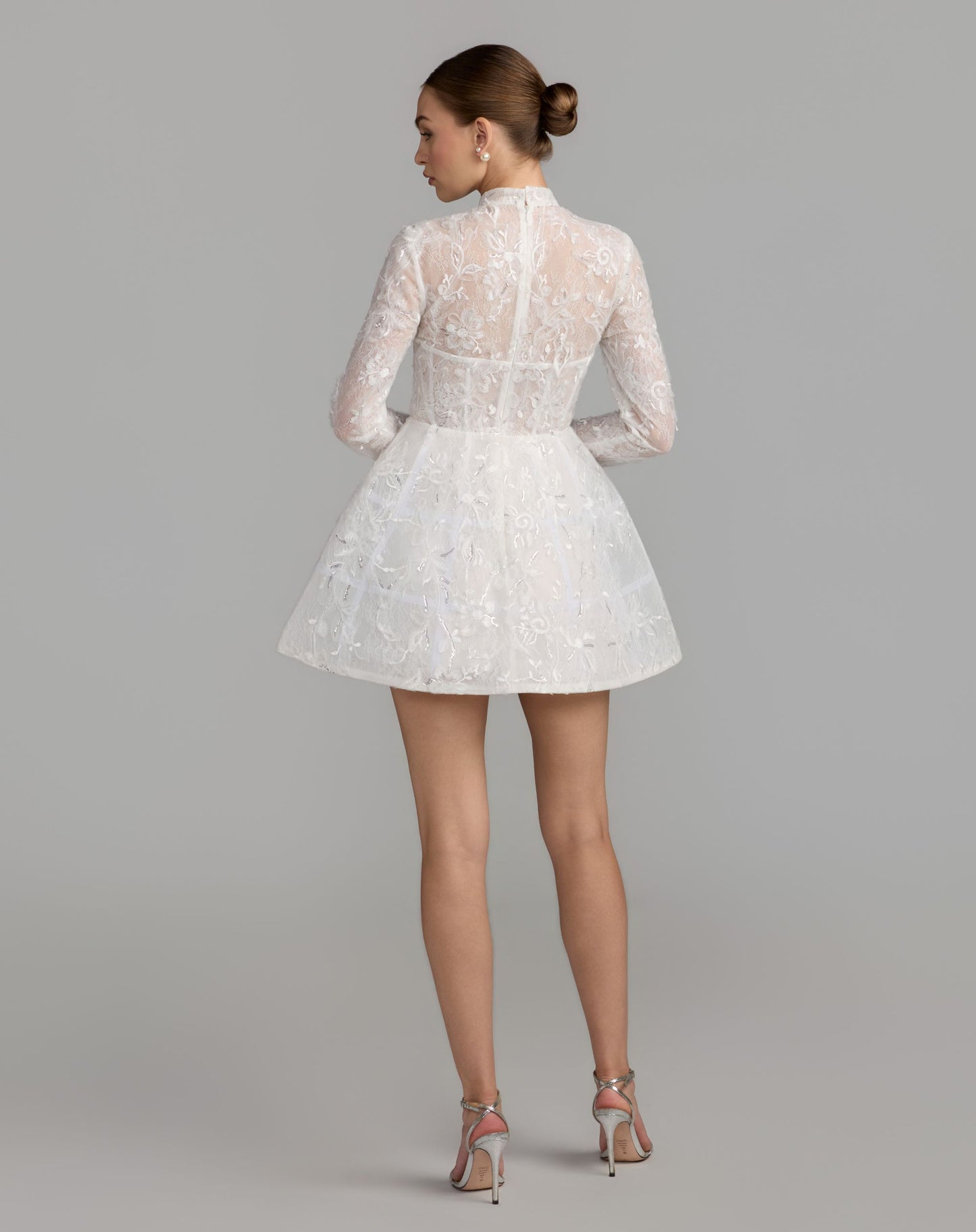 White Long Sleeve Lace A-Line Mini Dress - Mac Duggal