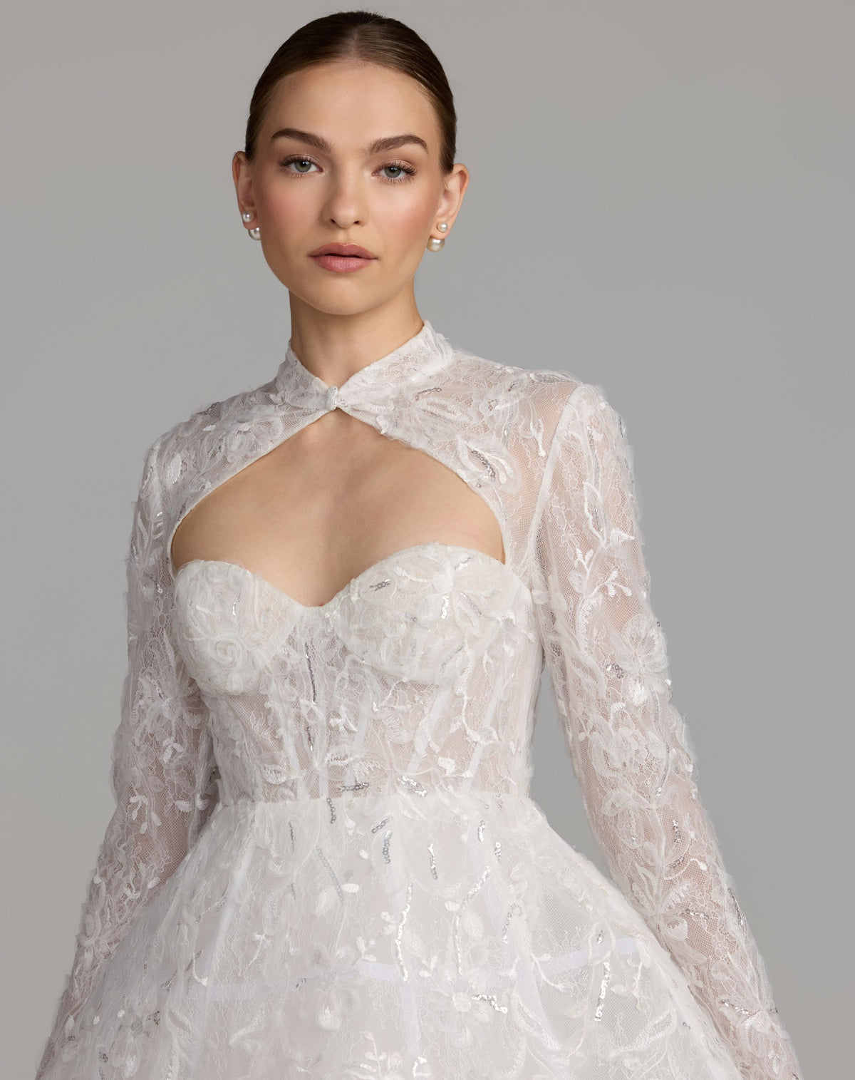 White Long Sleeve Lace A-Line Mini Dress - Mac Duggal