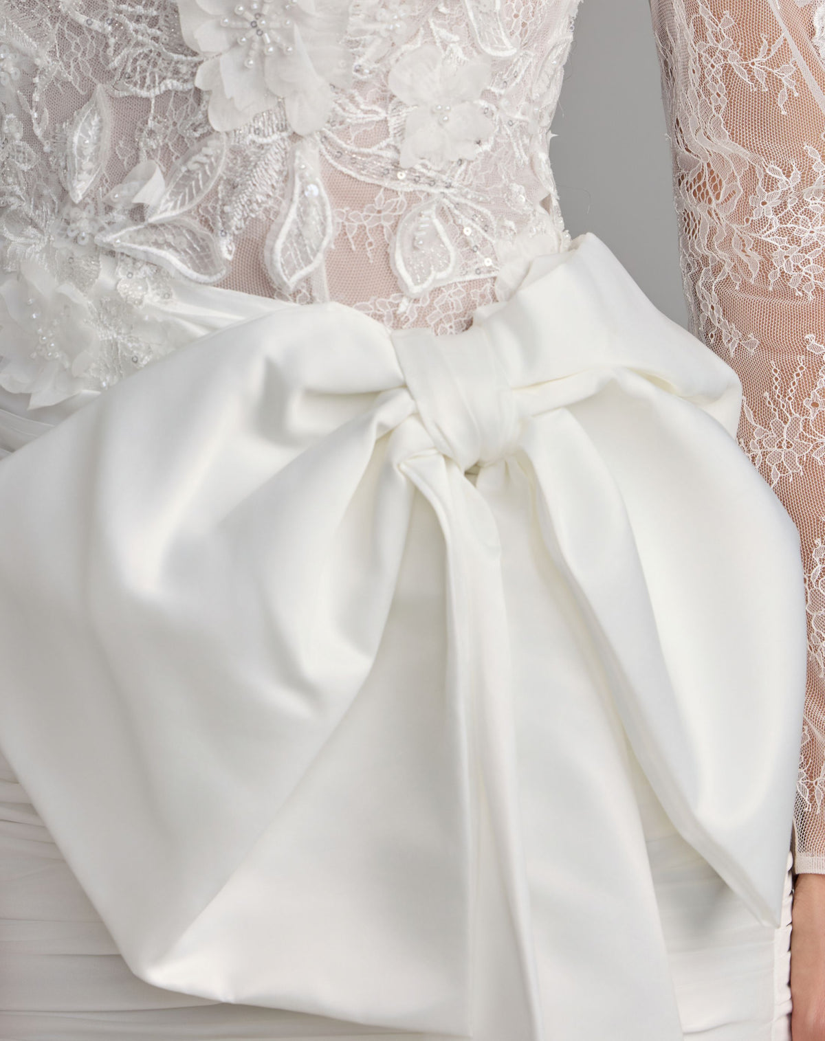 White Embroidered Long Sleeve Taffeta Mini Dress - Mac Duggal