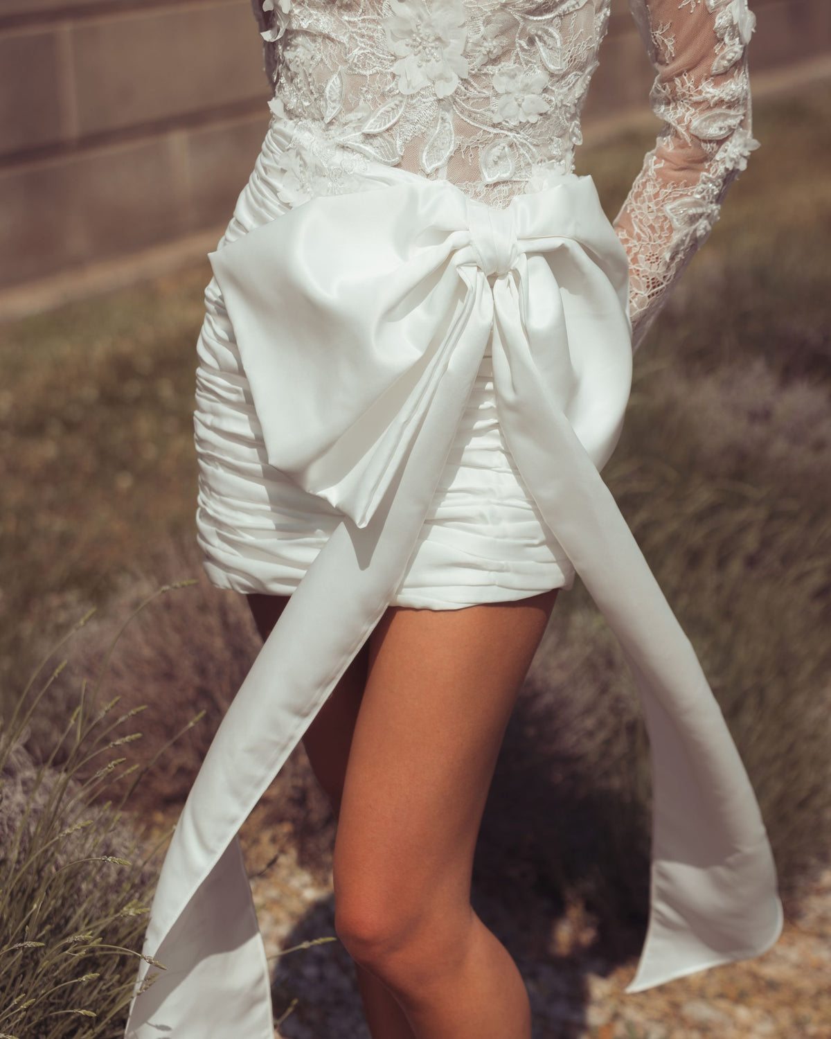 White Embroidered Long Sleeve Taffeta Mini Dress - Mac Duggal