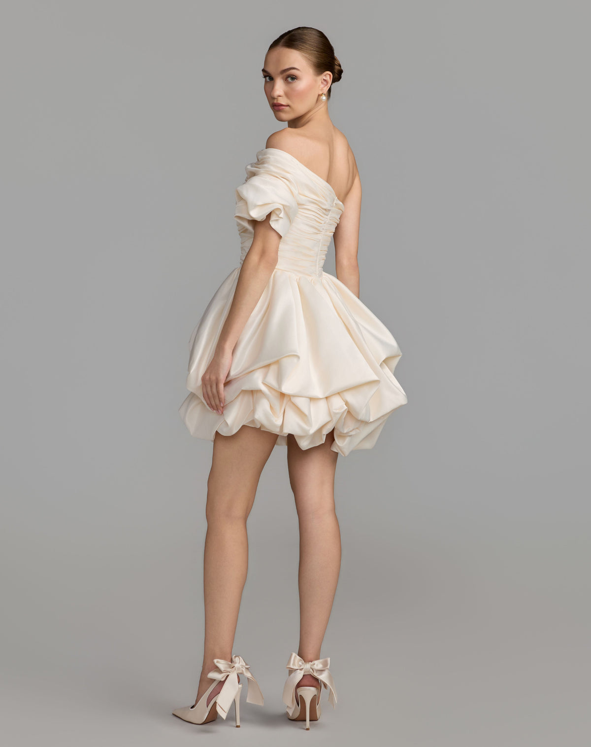 Ivory One Sleeve Bubble Hem Mini Dress - Ieena for Mac Duggal