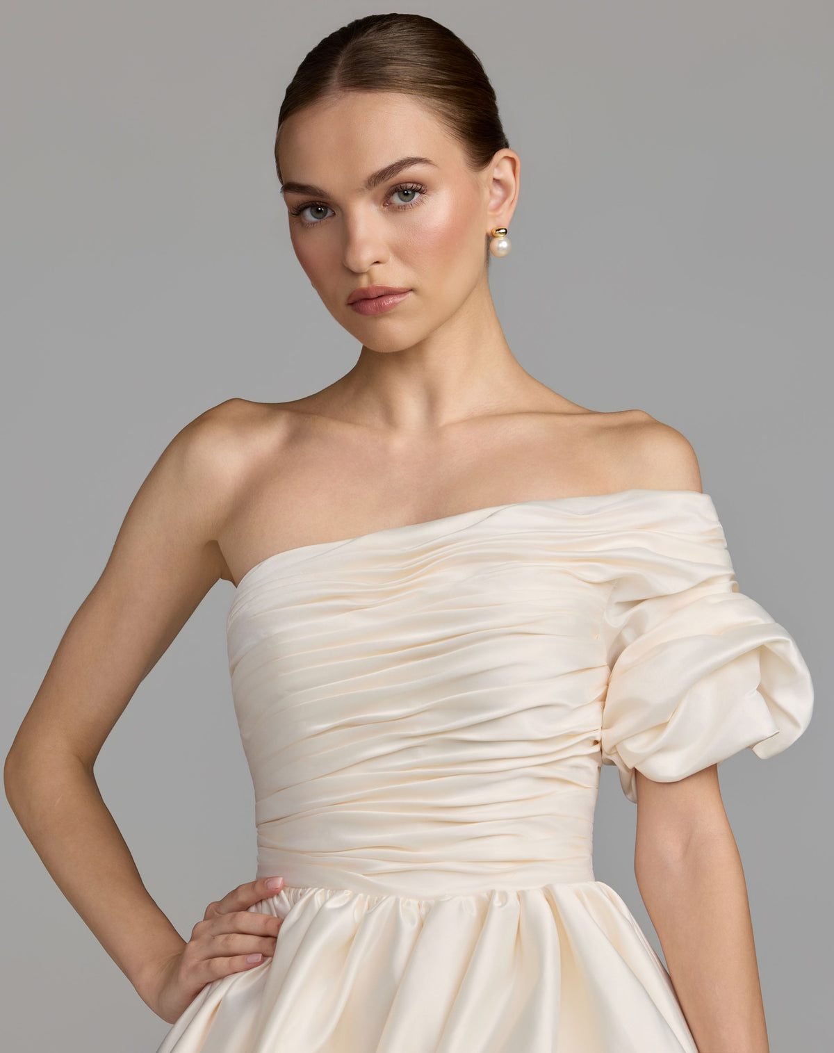 Ivory One Sleeve Bubble Hem Mini Dress - Ieena for Mac Duggal