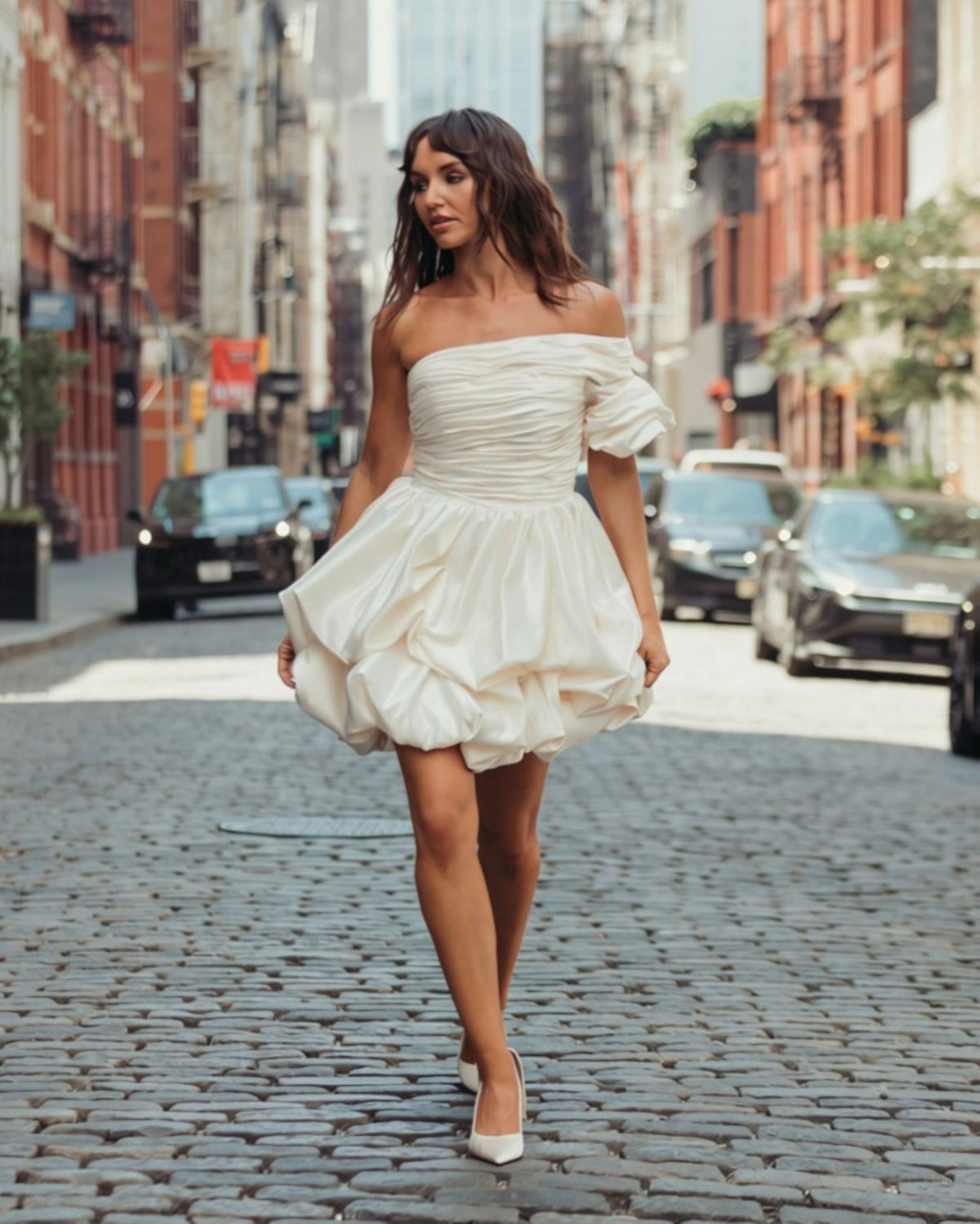 Ivory One Sleeve Bubble Hem Mini Dress - Ieena for Mac Duggal