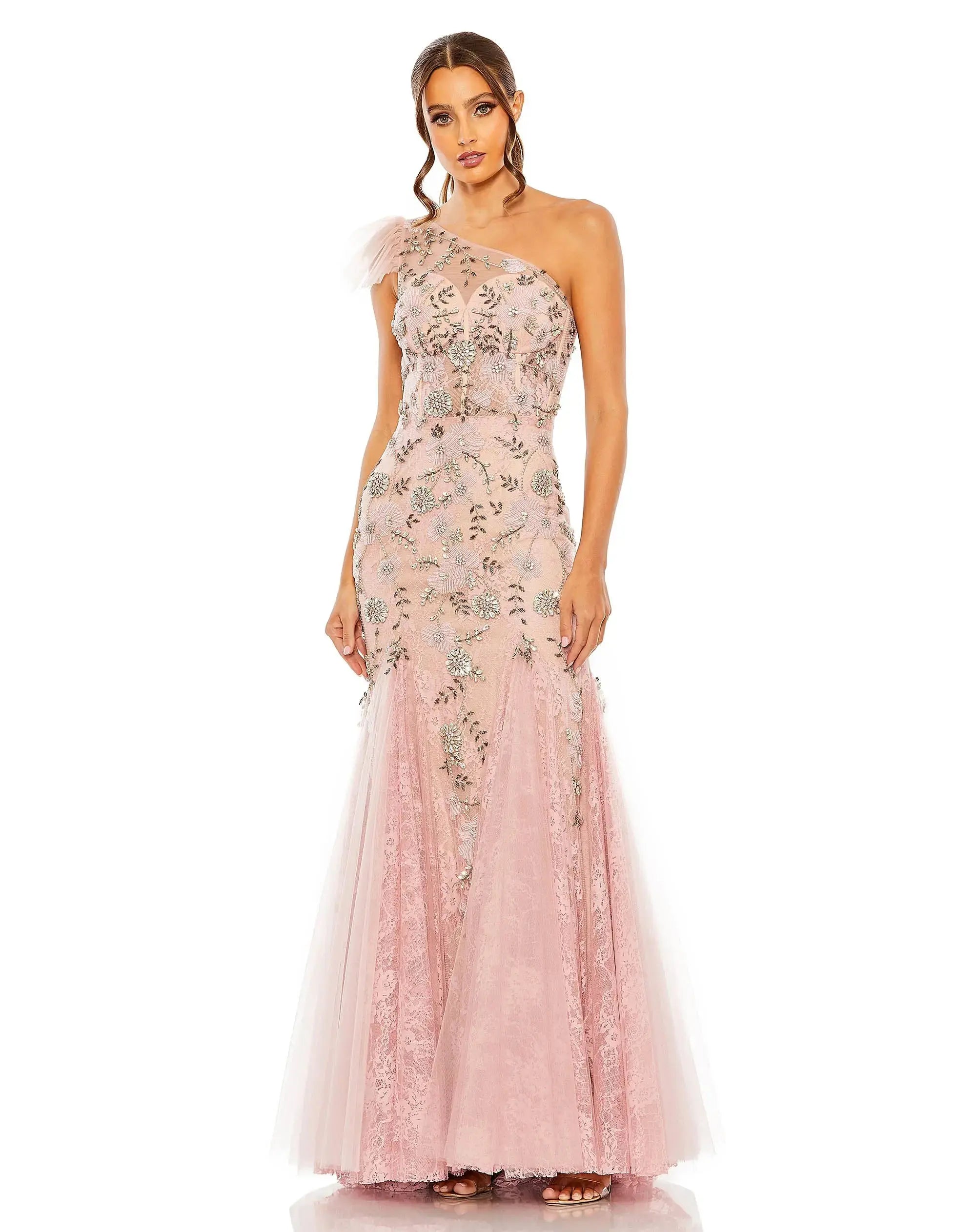 Pink One Shoulder Embellished Mermaid Gown | One of a Kind | Sz. 2 Mac Duggal