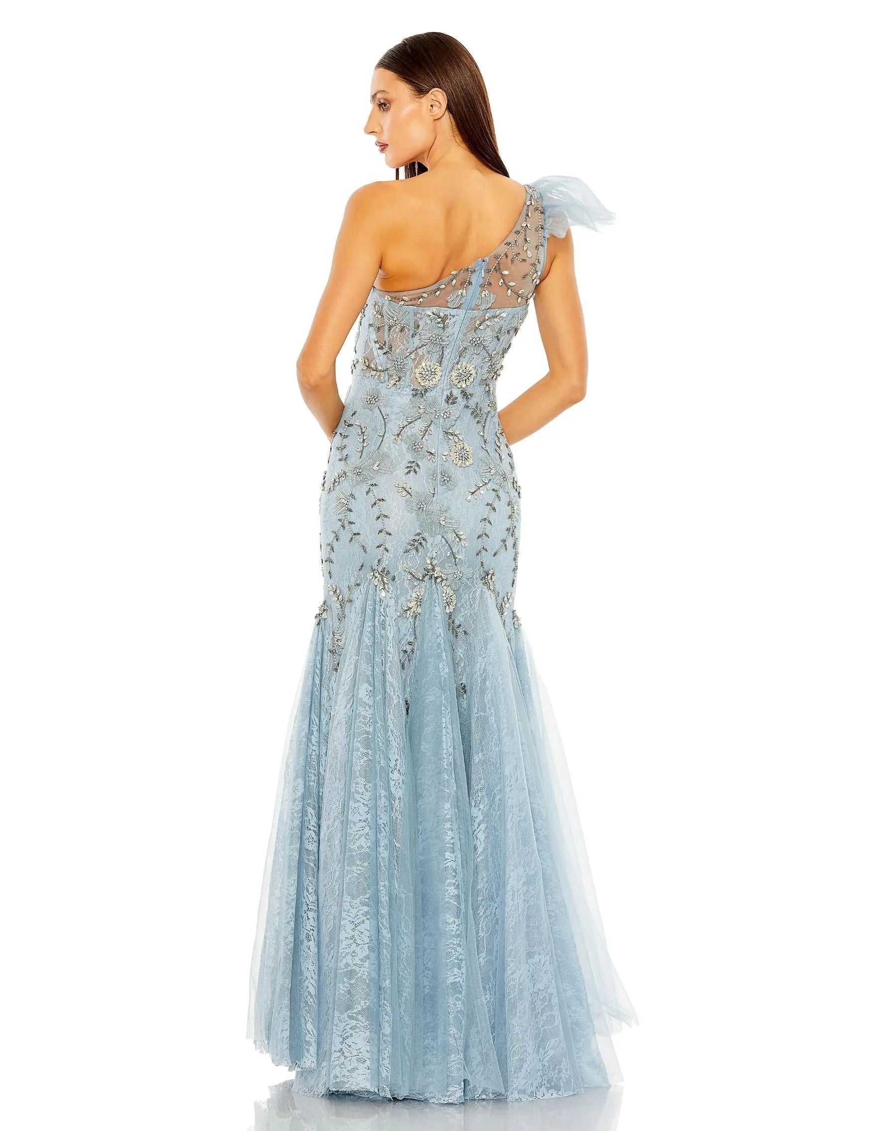 Blue One Shoulder Embellished Mermaid Gown | One of a Kind | Sz. 2 Mac Duggal