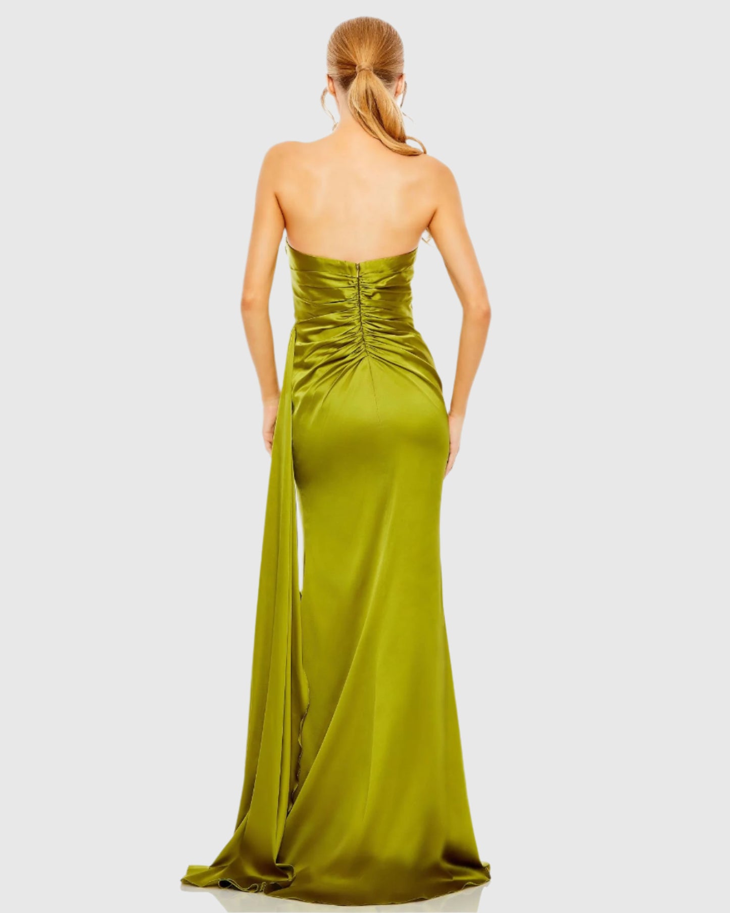 Green Strapless Embellished Sweetheart Neckline Satin Gown