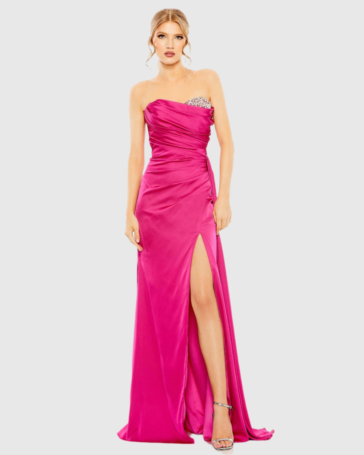 Pink Strapless Embellished Sweetheart Neckline Satin Gown