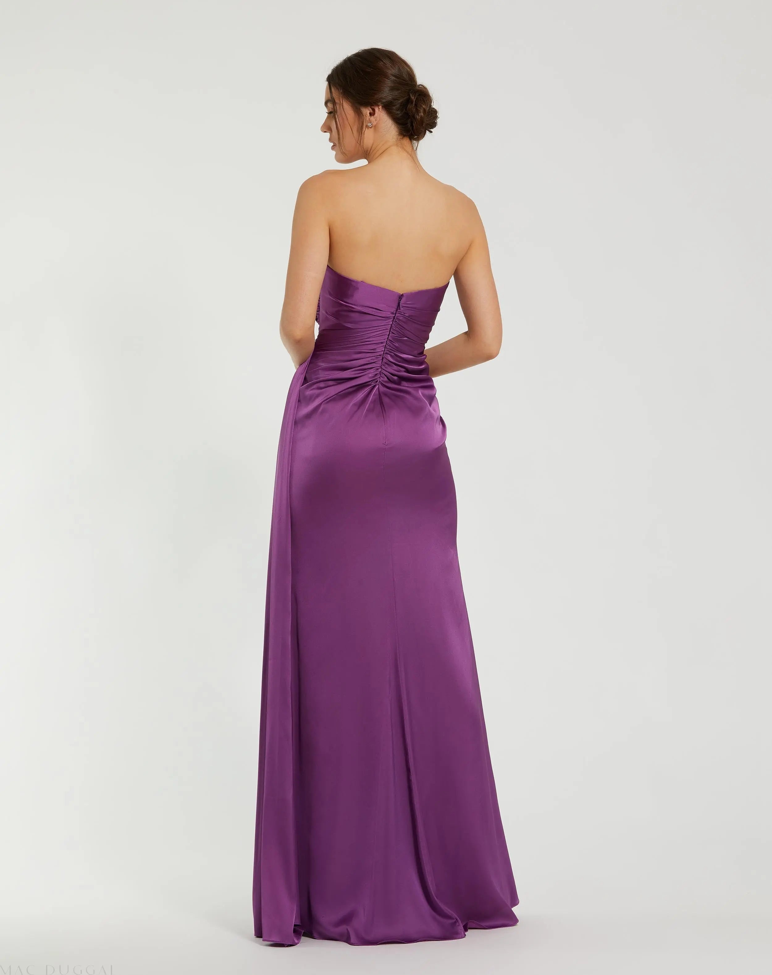 Purple Strapless Embellished Sweetheart Neckline Satin Gown - Mac Duggal