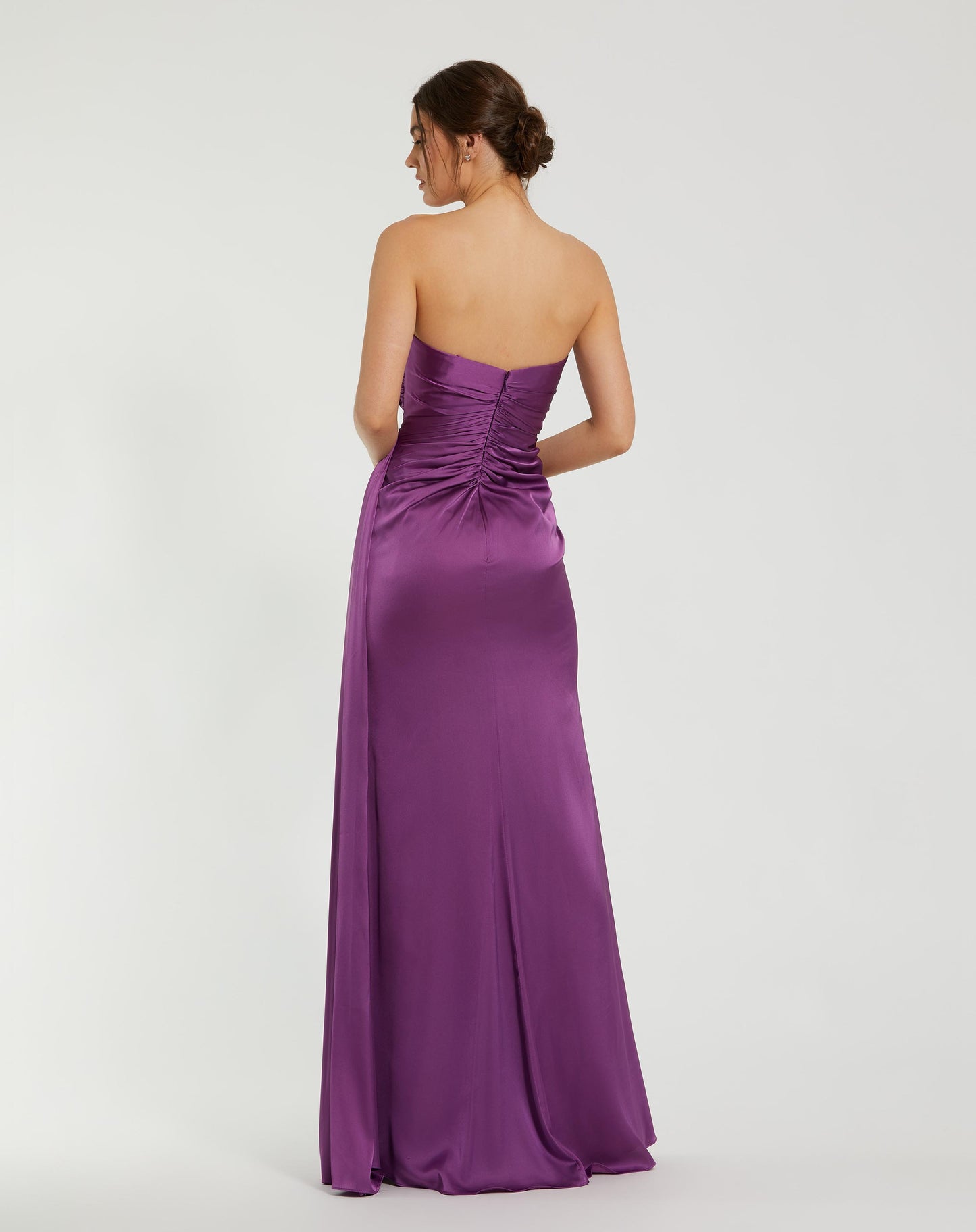 Purple Strapless Embellished Sweetheart Neckline Satin Gown