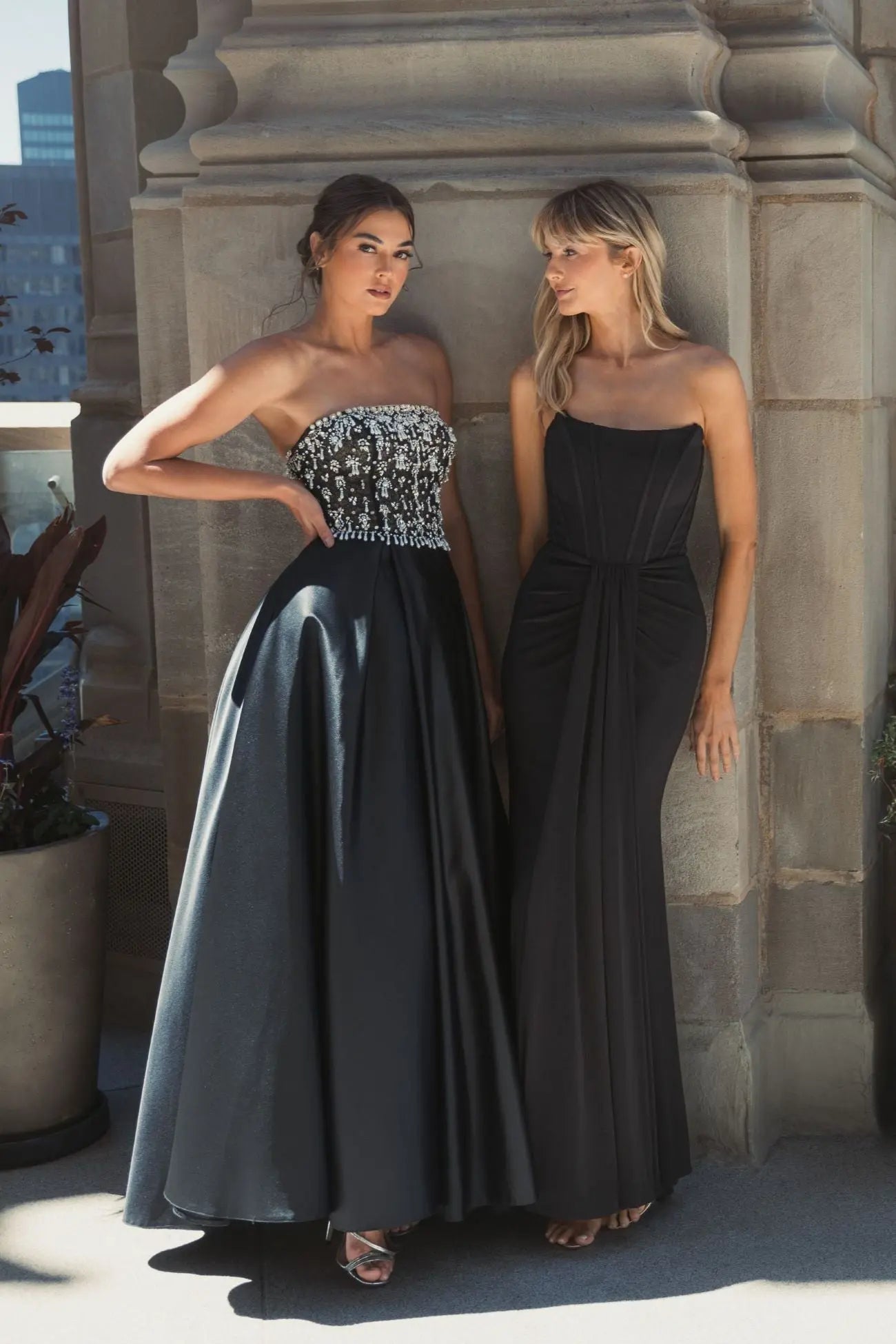 Black Strapless Embellished Top Satin Ballgown - Mac Duggal