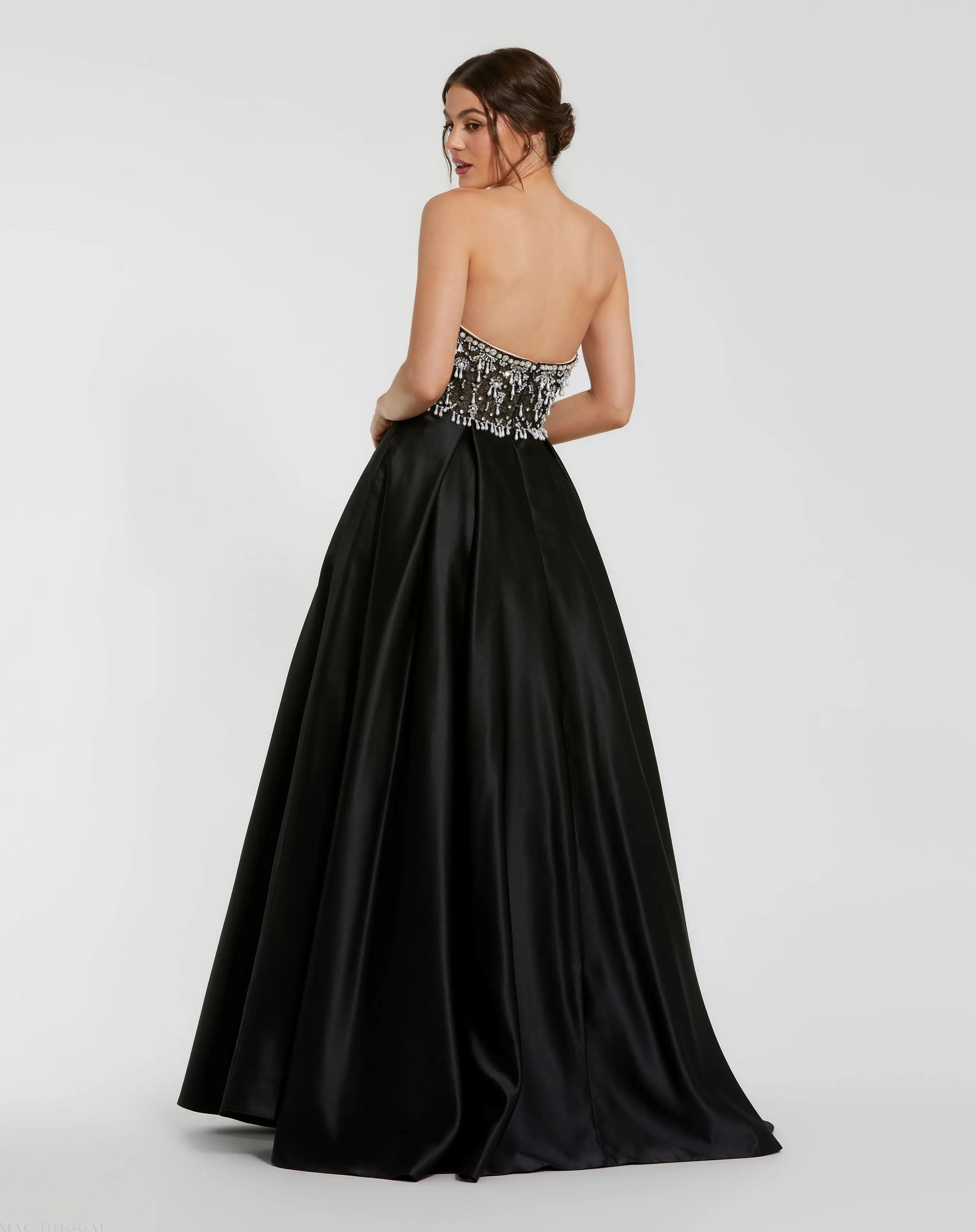 Black Strapless Embellished Top Satin Ballgown - Mac Duggal