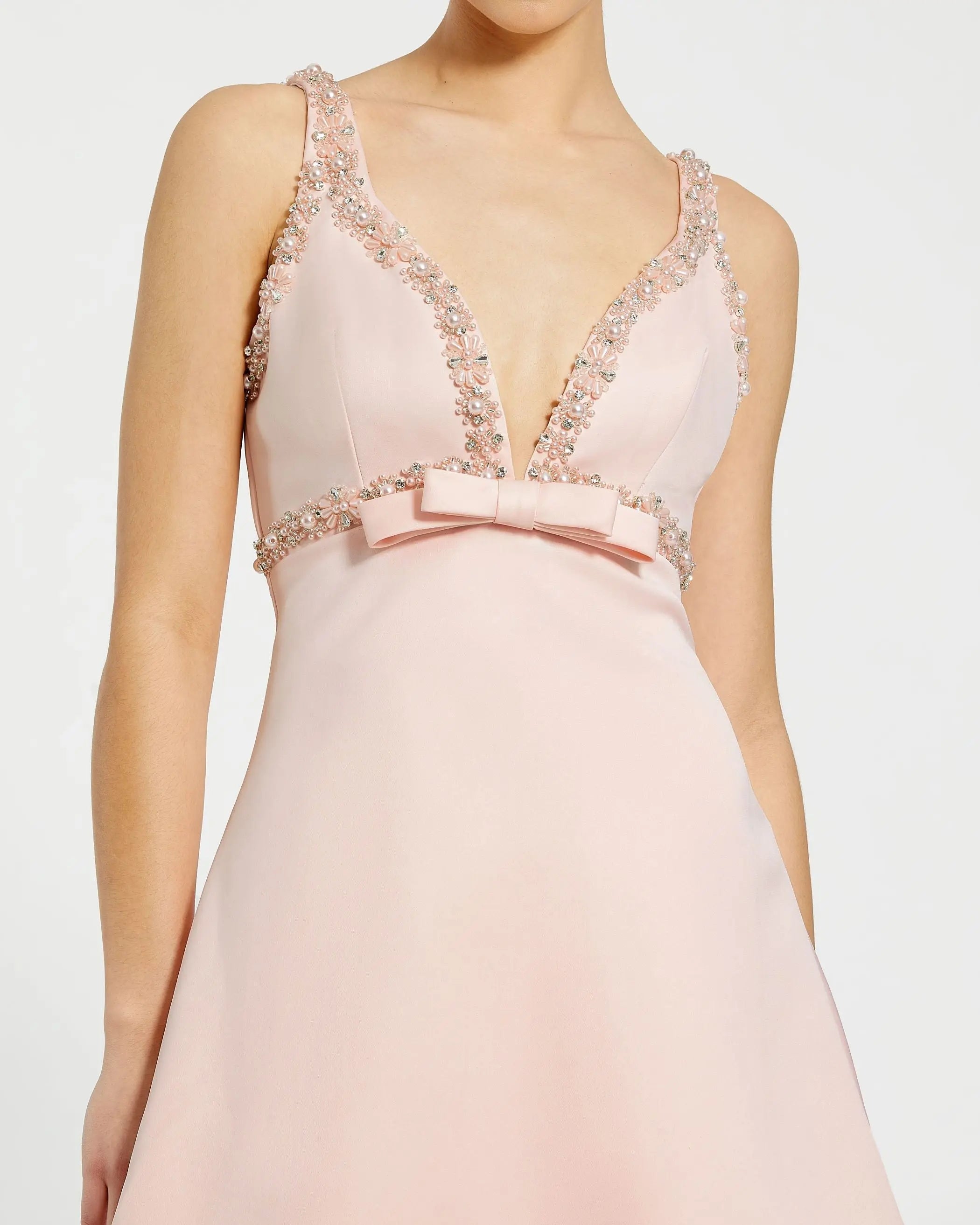 Pink Hand Beaded Detail A-Line Mini Dress - Mac Duggal