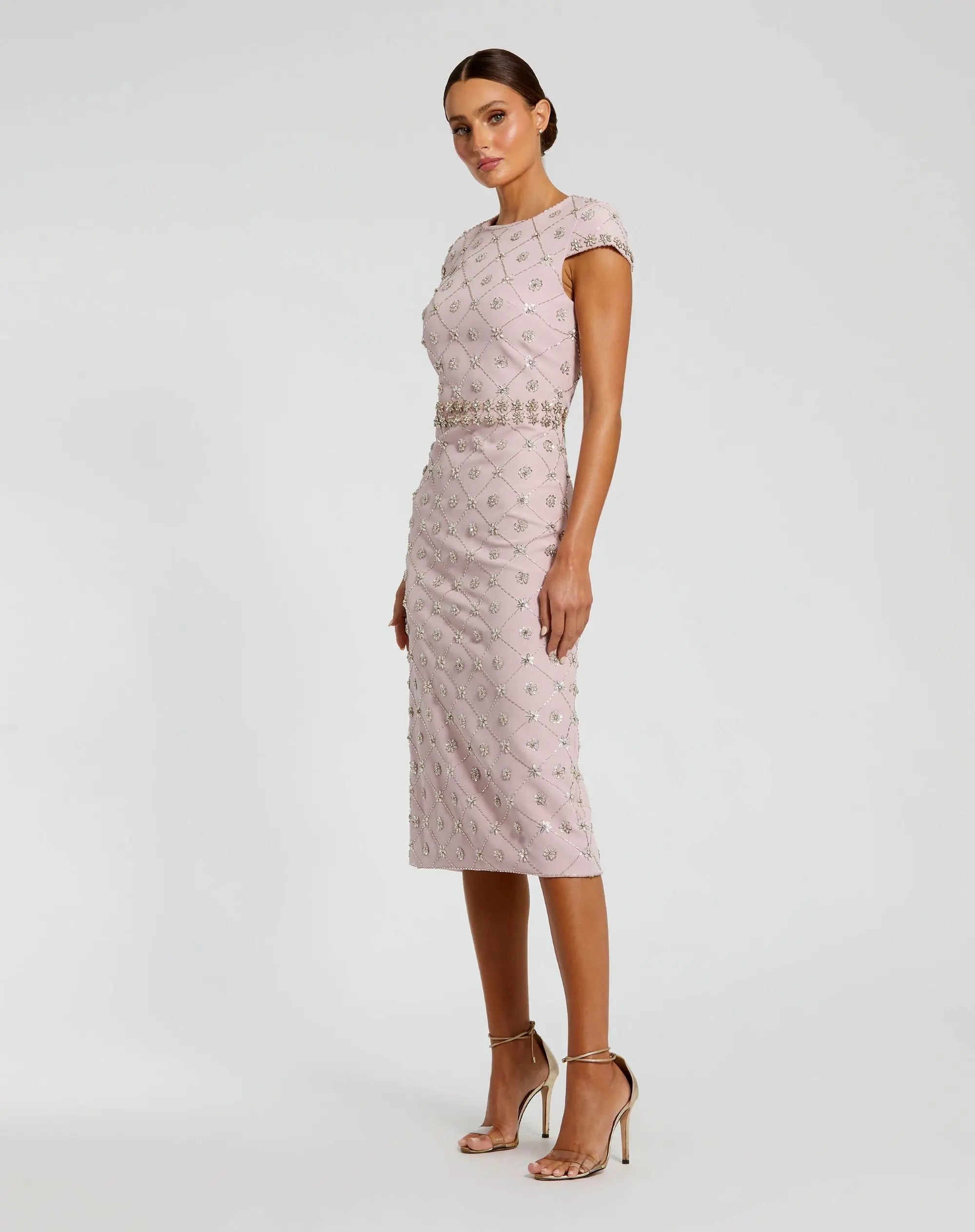 Pink Hand Embellished High Neck Midi Dress Mac Duggal Pink Hand Embellished High Neck Midi Dress Mac Duggal