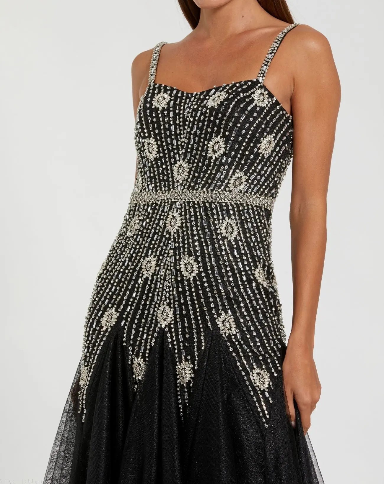 Black Slim Strap Embellished Bustier Gown - Mac Duggal