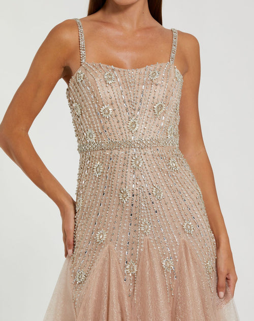 Slim Strap Embellished Bustier Gown