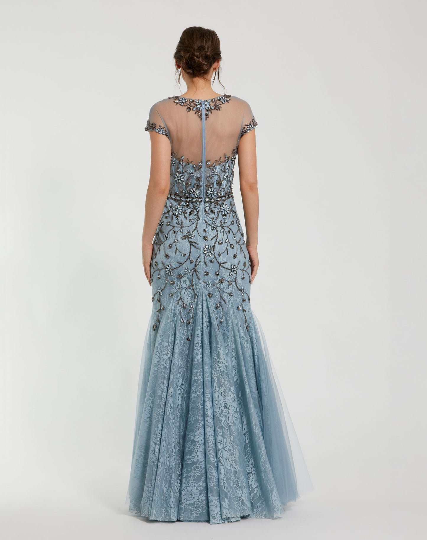 Sheer Top Embellished Mermaid Gown