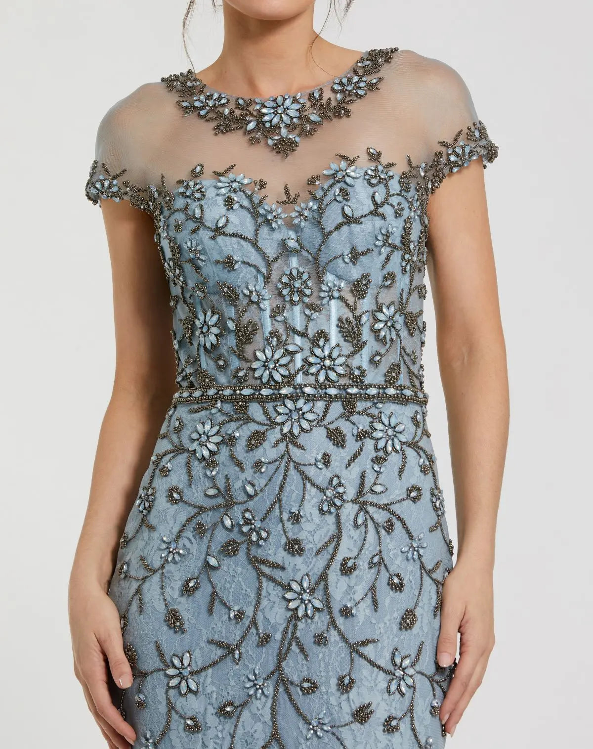 Sheer Top Embellished Mermaid Gown - Mac Duggal Slate Blue / US 14 Sheer Top Embellished Mermaid Gown - Mac Duggal Slate Blue / US 14