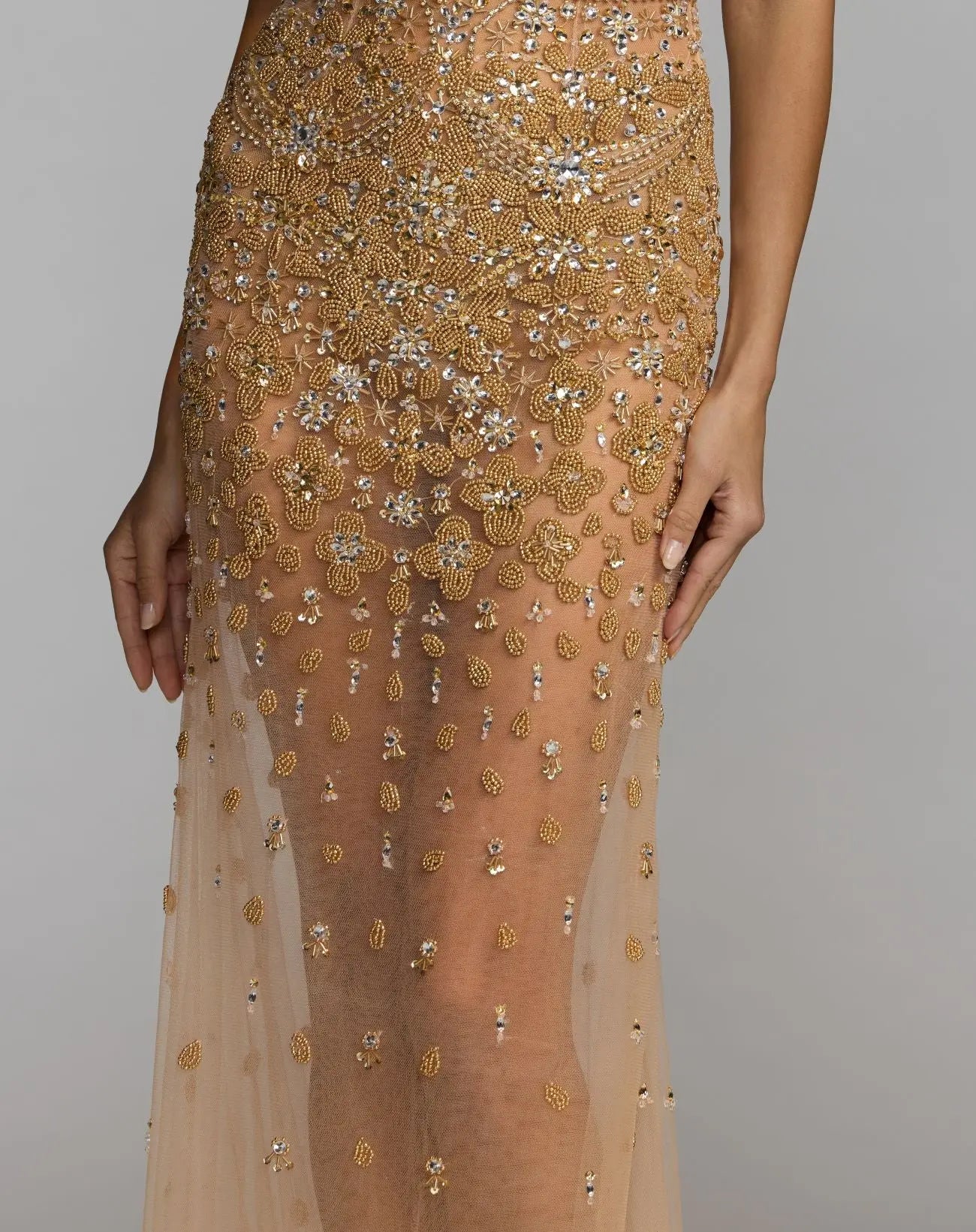 Gold Hand Embellished Open Back Halter Gown - Mac Duggal