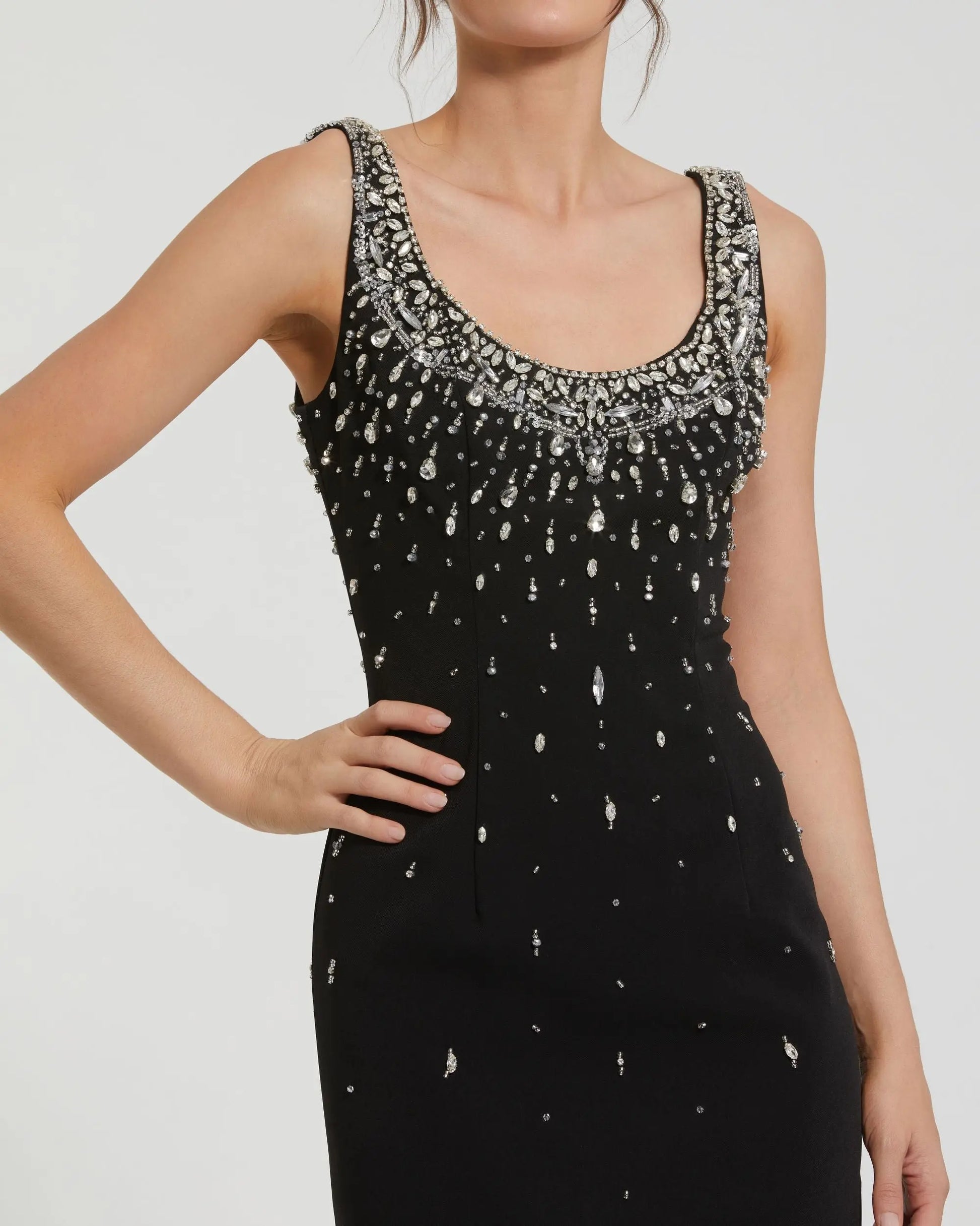 black scoop neck midi dress Chain Detail Scoop Neck Ribbed Midi Dress - Black