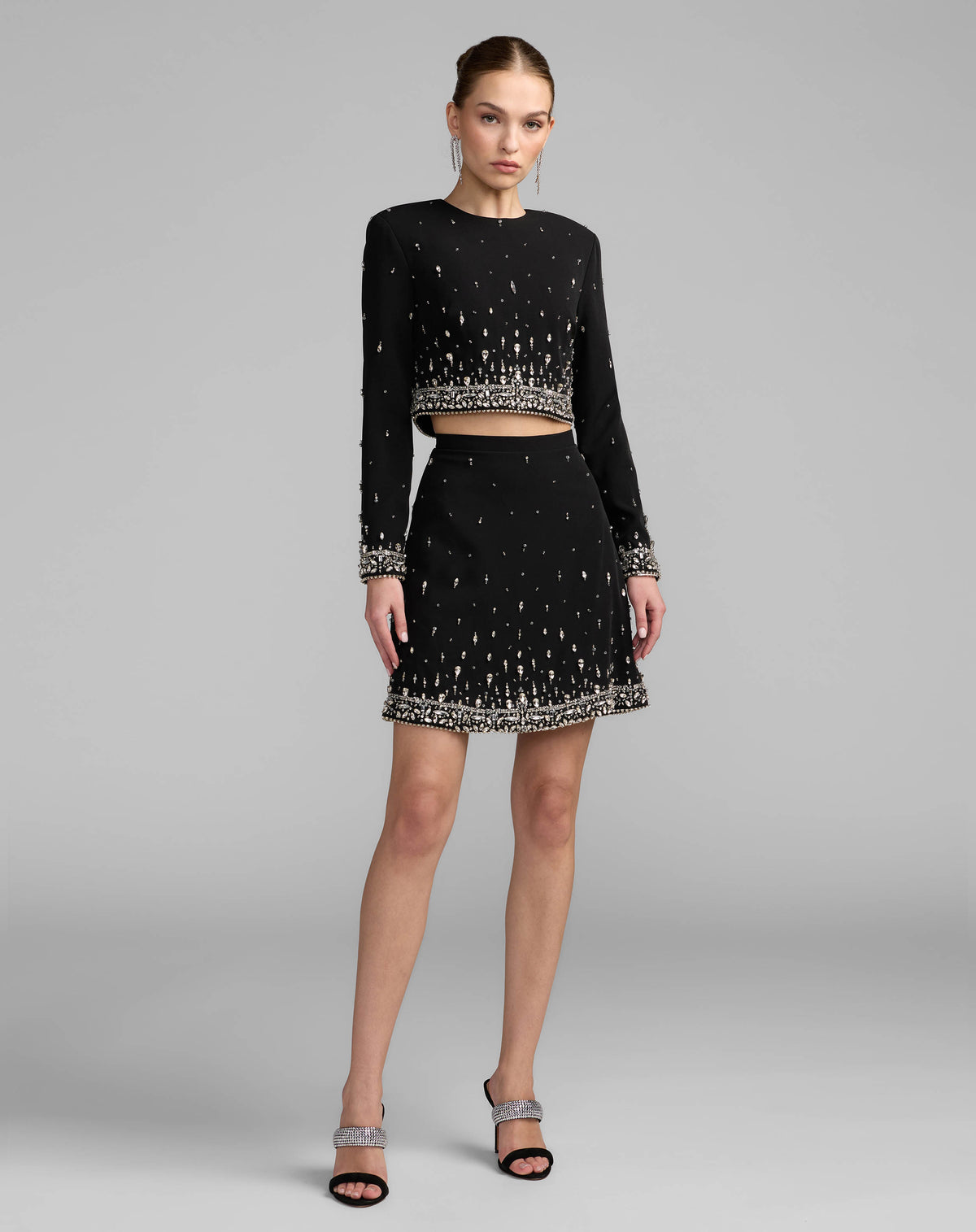 Black Embellished Top And Mini Skirt Set Ieena for Mac Duggal