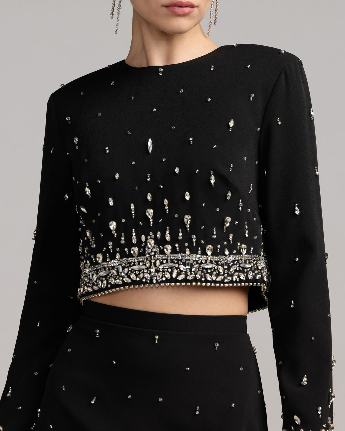 Black Embellished Top And Mini Skirt Set Ieena for Mac Duggal