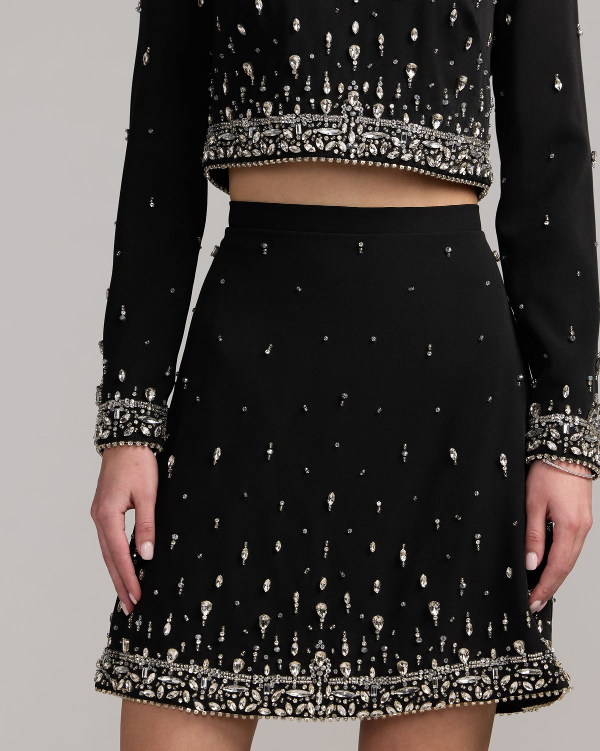 Black Embellished Top And Mini Skirt Set Ieena for Mac Duggal