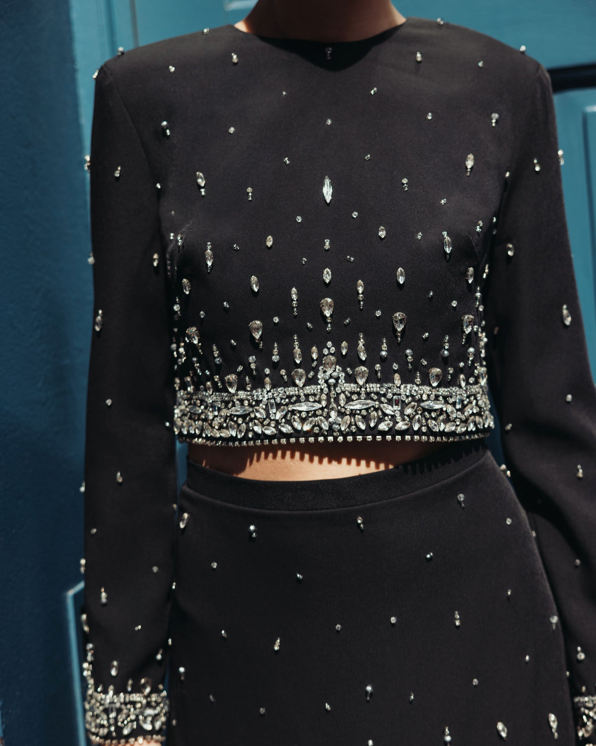 Black Embellished Top And Mini Skirt Set Ieena for Mac Duggal