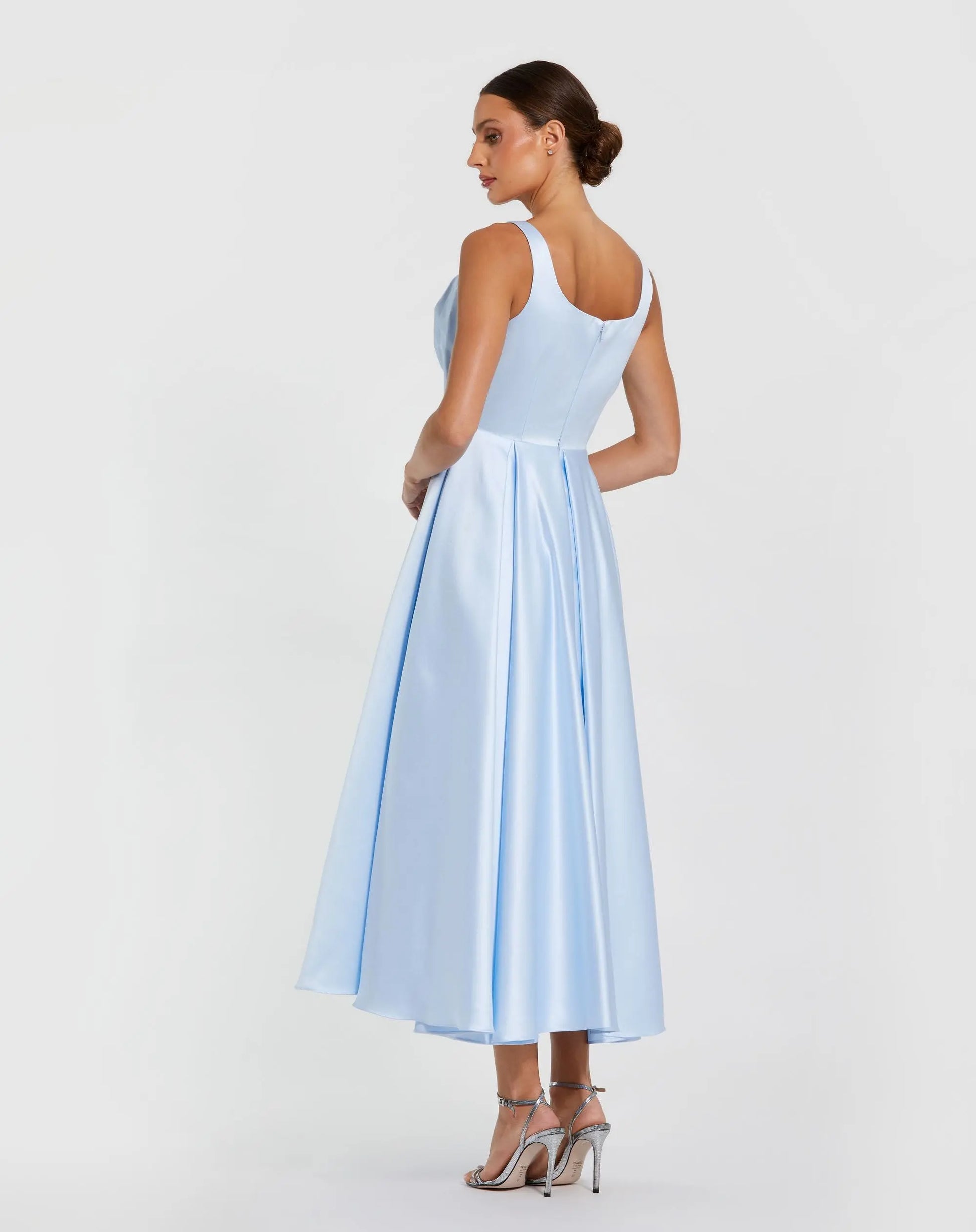 Mac Duggal Sleeveless Satin Midi Dress with Bow - Powder Blue Mac Duggal Sleeveless Satin Midi Dress with Bow - Powder Blue