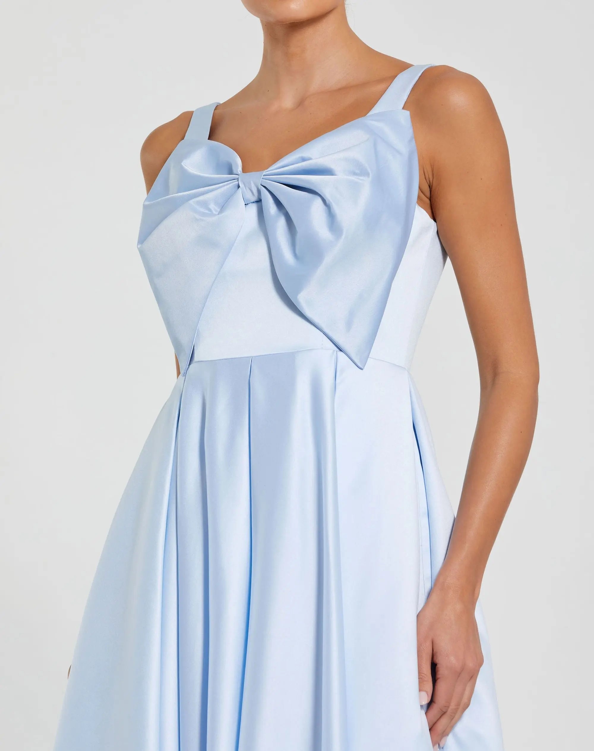 Mac Duggal Sleeveless Satin Midi Dress with Bow - Powder Blue Mac Duggal Sleeveless Satin Midi Dress with Bow - Powder Blue