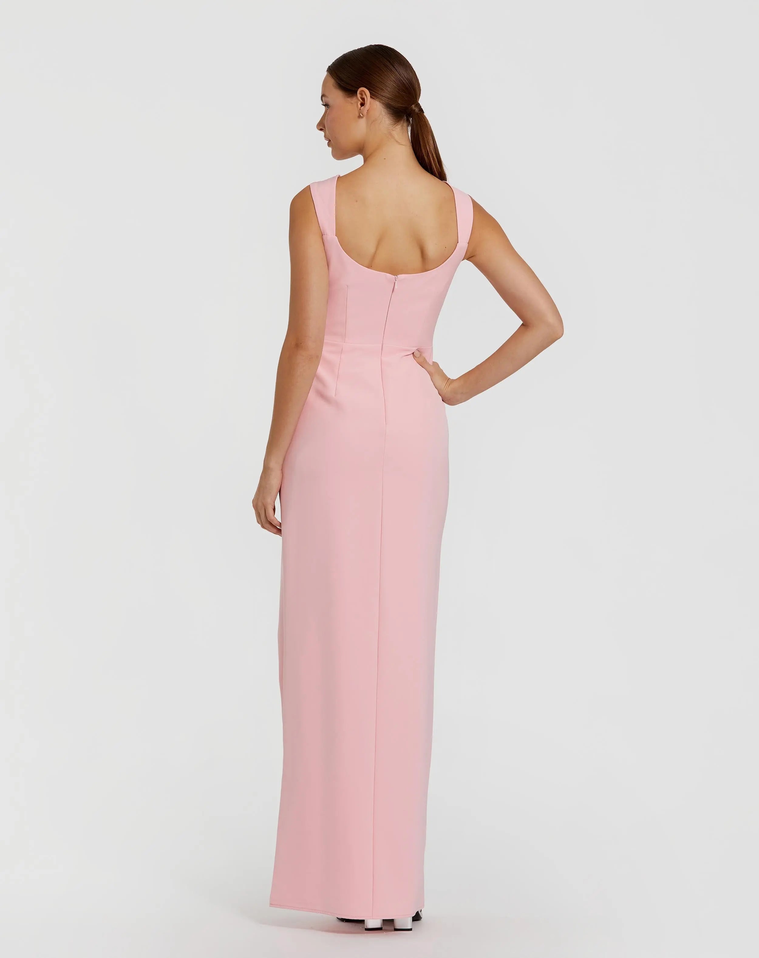 Pink Sleeveless Crepe Gown With Embellished Bows - Ieena for Mac Duggal
