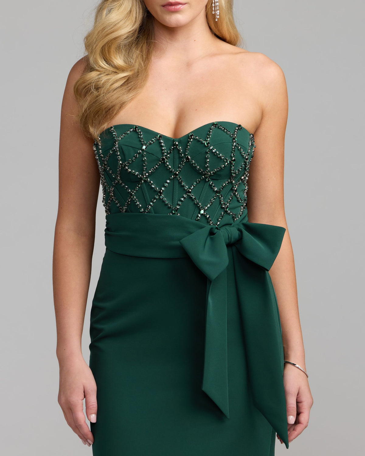 Emerald Strapless Embellished Crepe Gown With Bow Ieena for Mac Duggal