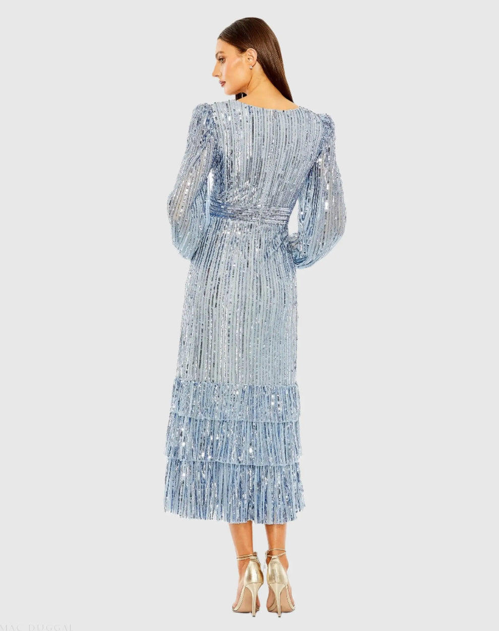 A-Line V-Neck Sequin Ruffle Dress | Mac Duggal