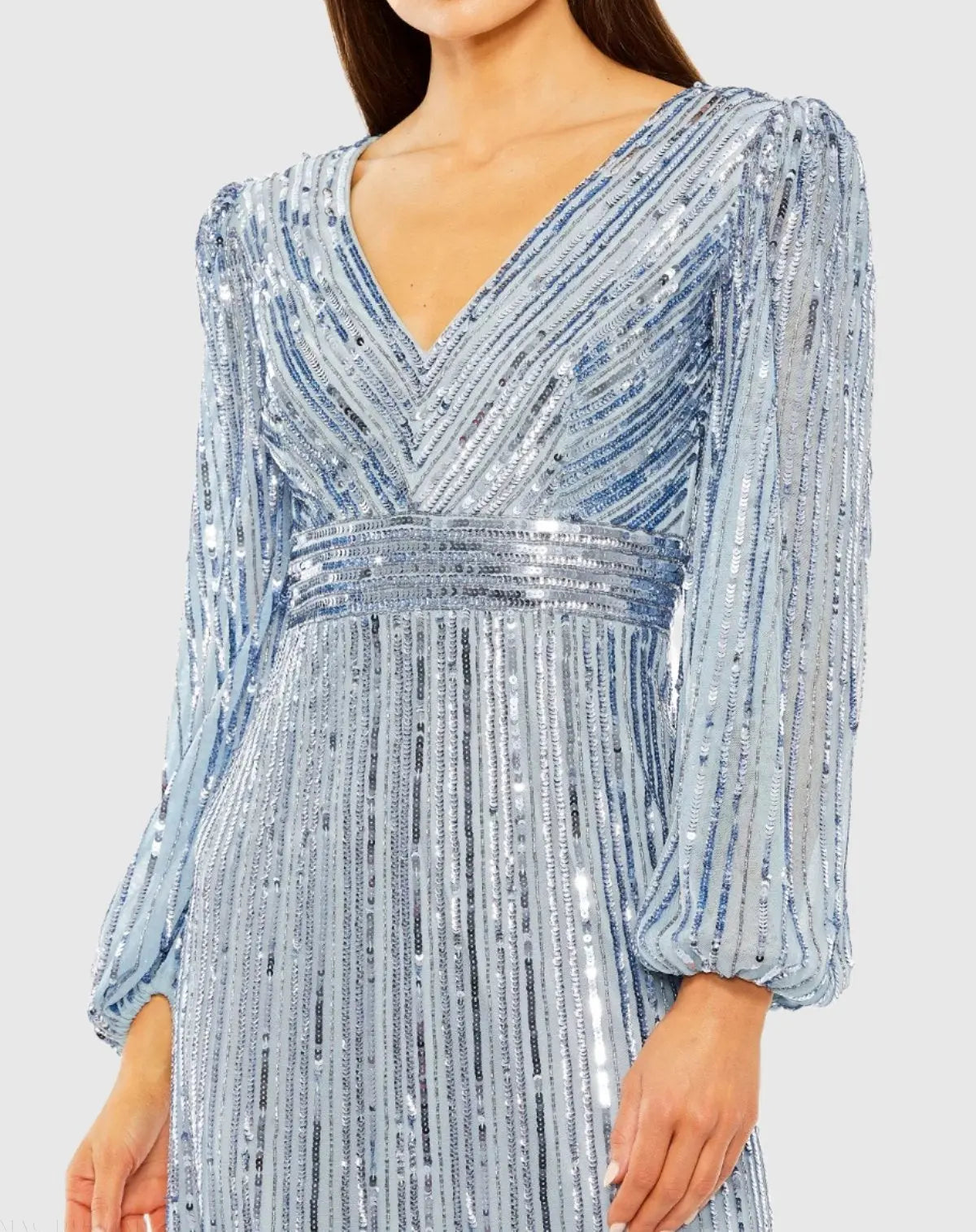 long sleeve deep v sequin dress Lisa Deep V-neck Long Sleeve Sequin Dress Claire & Clara