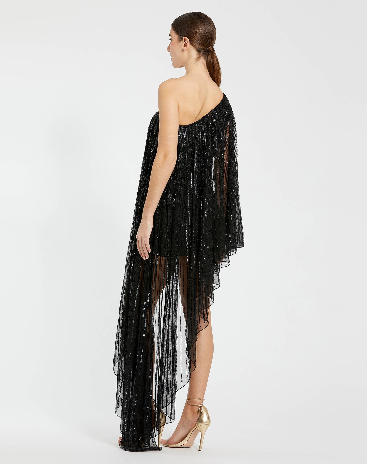 One Shoulder Sequin Kaftan Ruffle Hem Mini Dress | Sample | Sz. 2