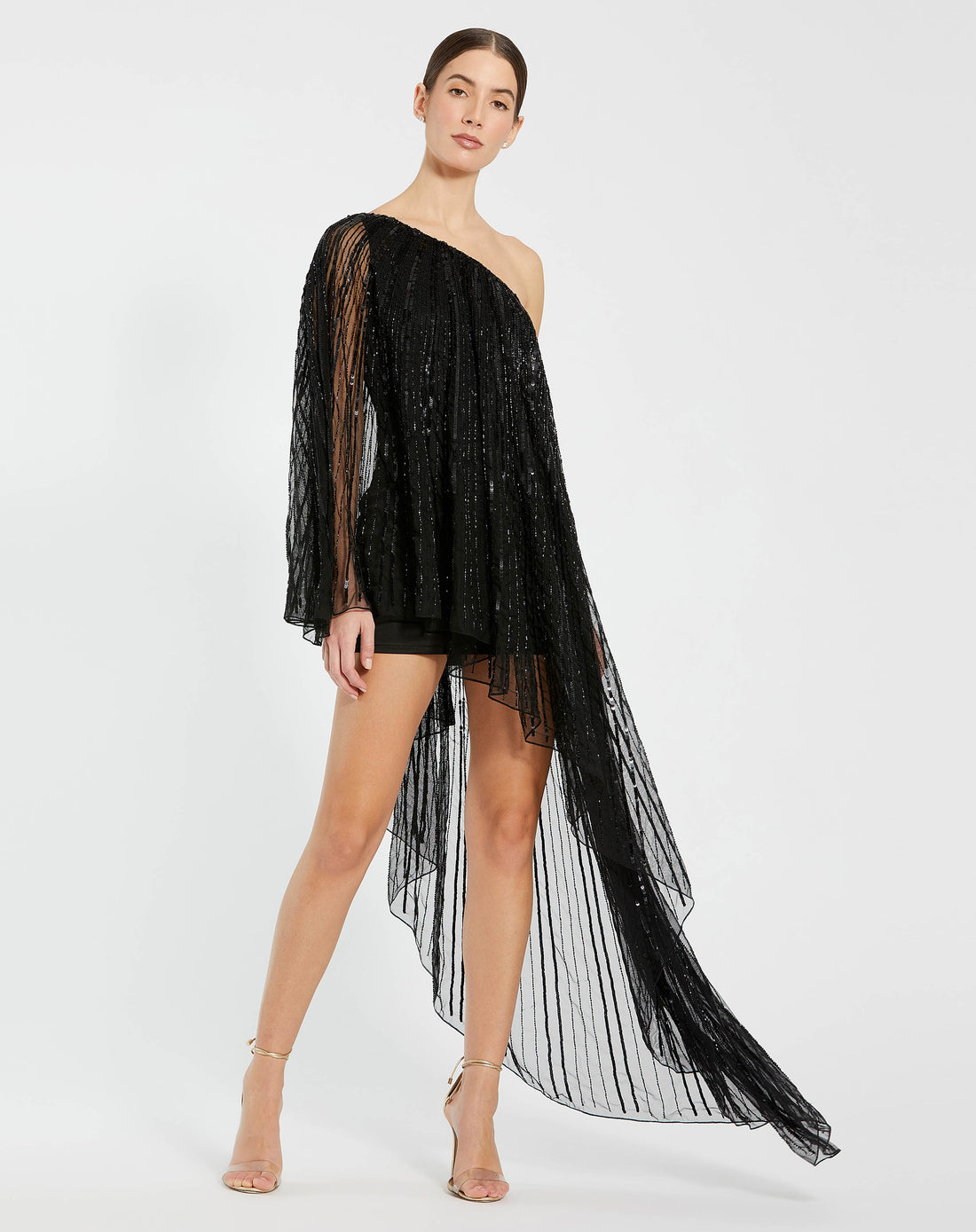 One Shoulder Sequin Kaftan Ruffle Hem Mini Dress | Sample | Sz. 2