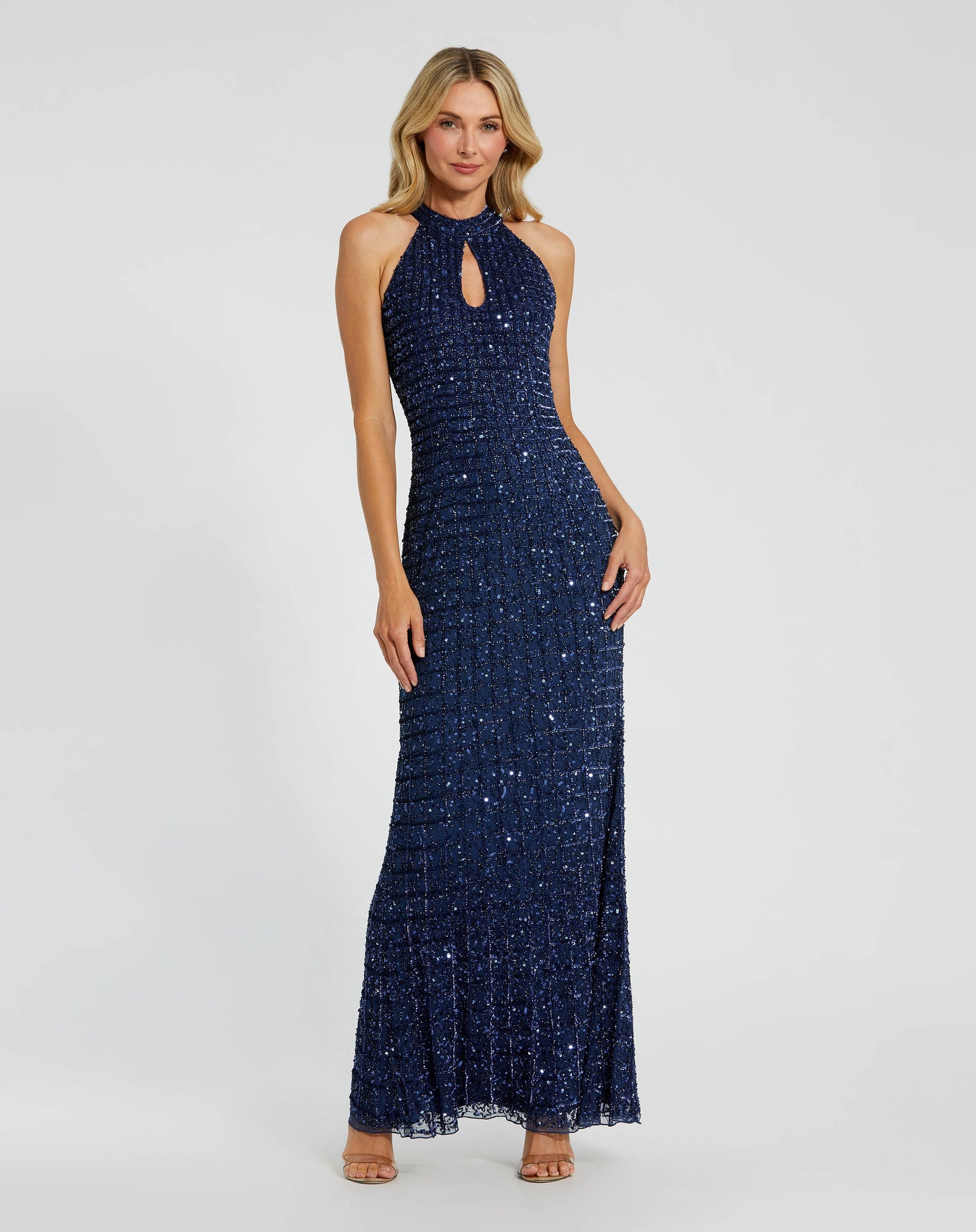 Embellished Halter Neck Keyhole Gown