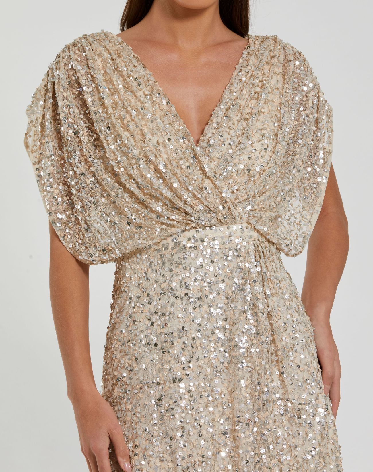 glitter beige dress Sequin Draped Sleeve V-Neck Midi Buy Friends Like These