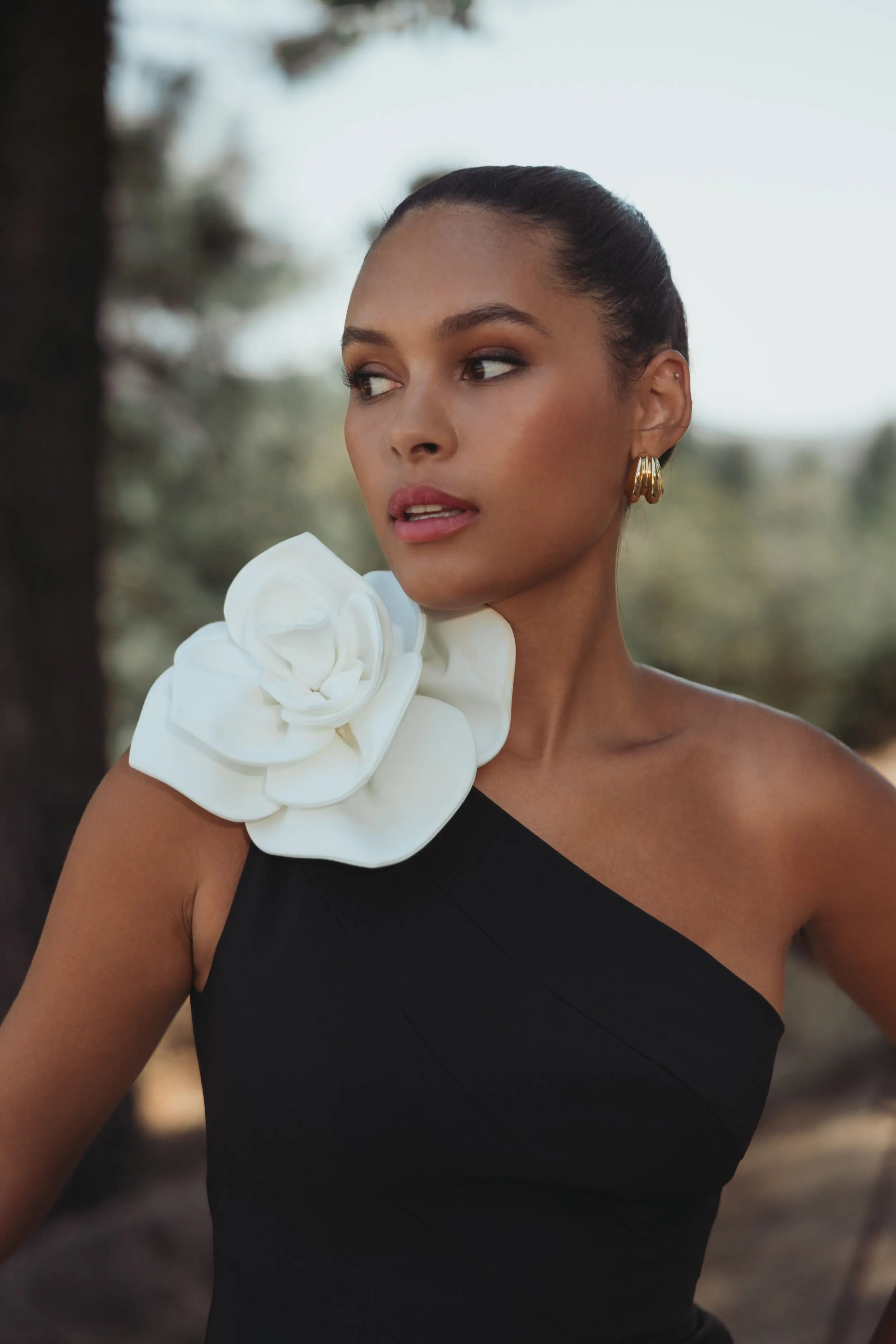 Black Crepe One Shoulder Mermaid Gown With 3D Flower - Ieena for Mac Duggal