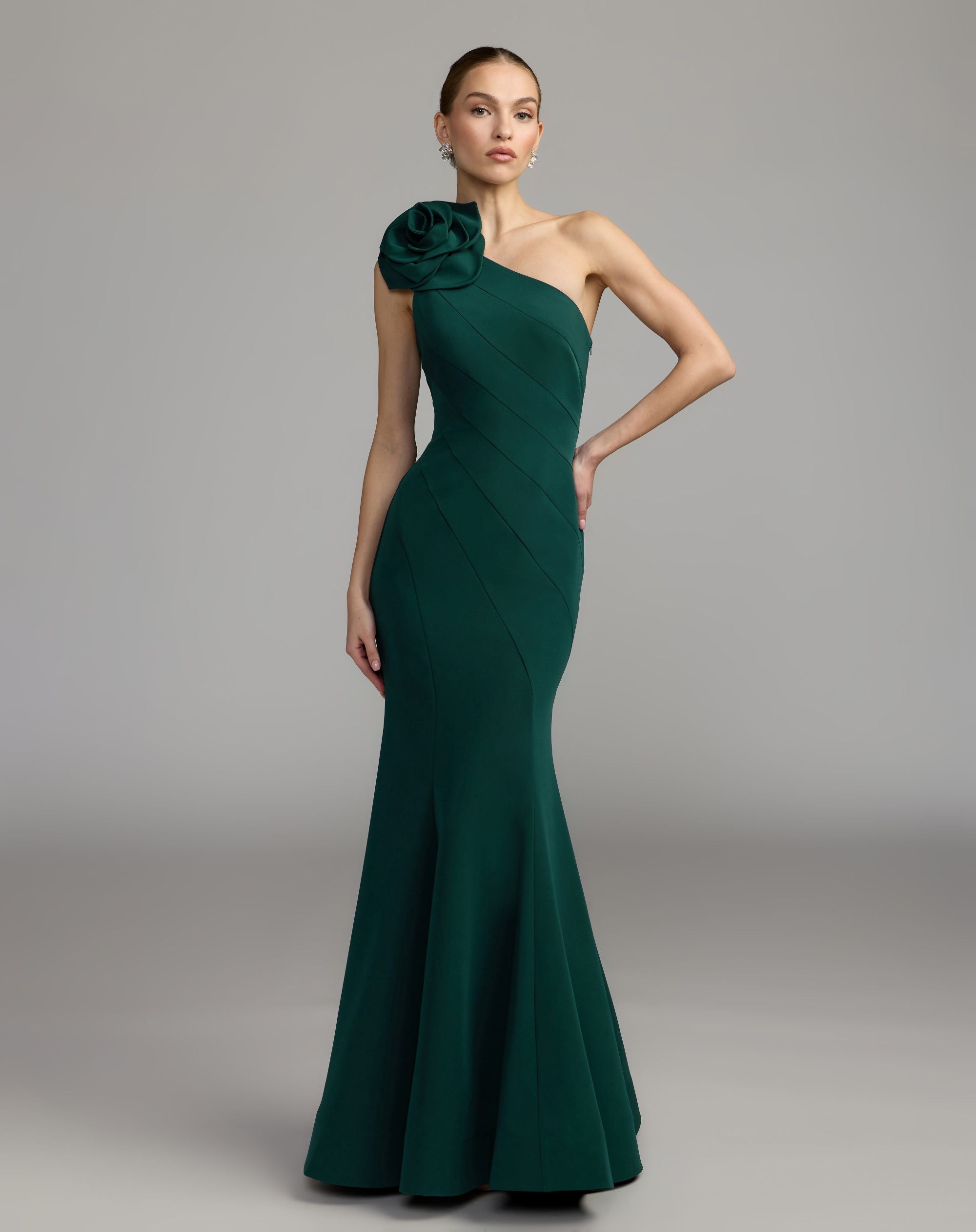 Emerald Green One Shoulder Mermaid Gown With 3D Flower - Ieena for Mac Duggal