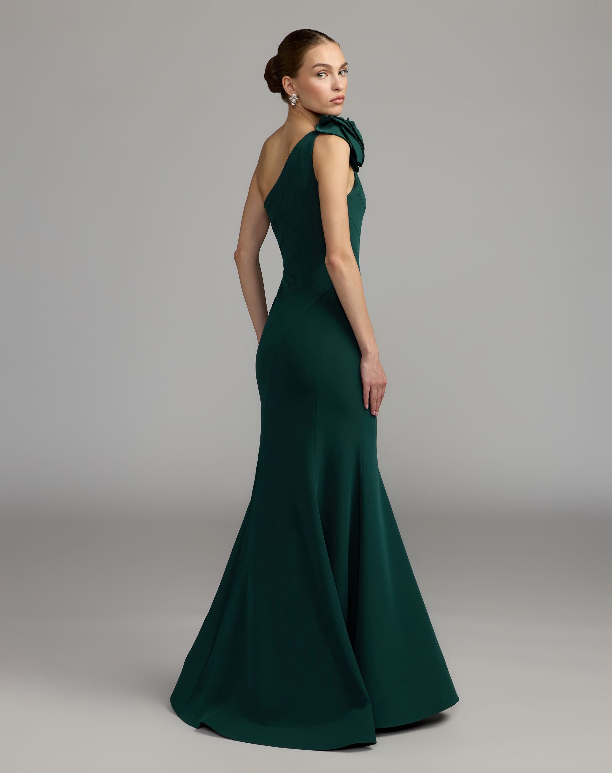 Emerald Green One Shoulder Mermaid Gown With 3D Flower - Ieena for Mac Duggal